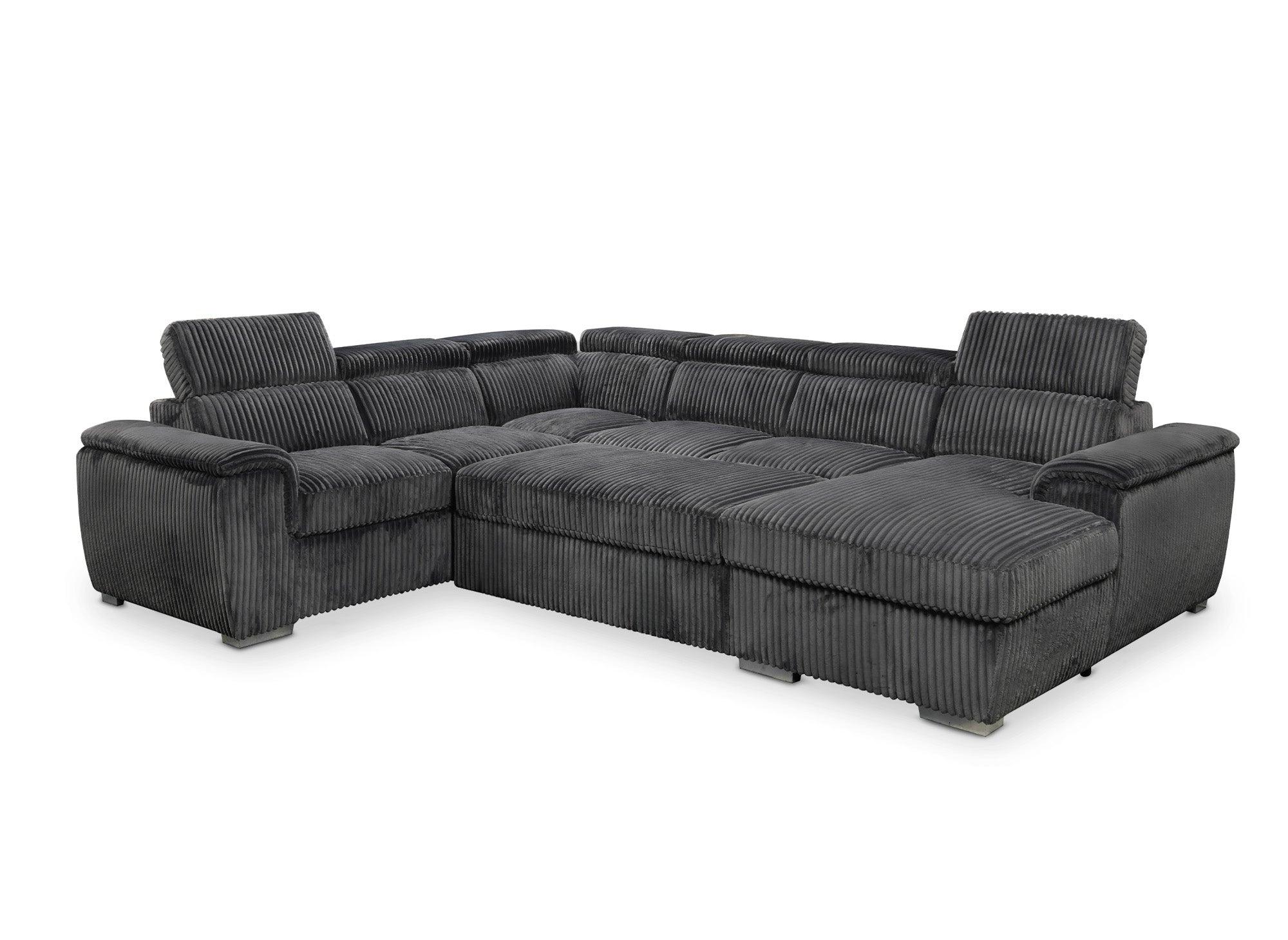 Sofá cama panorámico convertible GAELLE con almacenaje en pana gris gruesa - esquina derecha