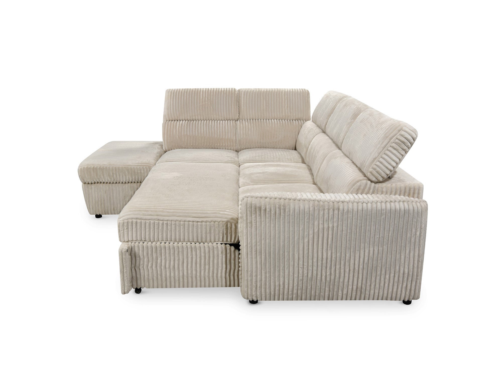 Sofá cama esquinero NAIROBI de pana gruesa color beige - Esquina izquierda