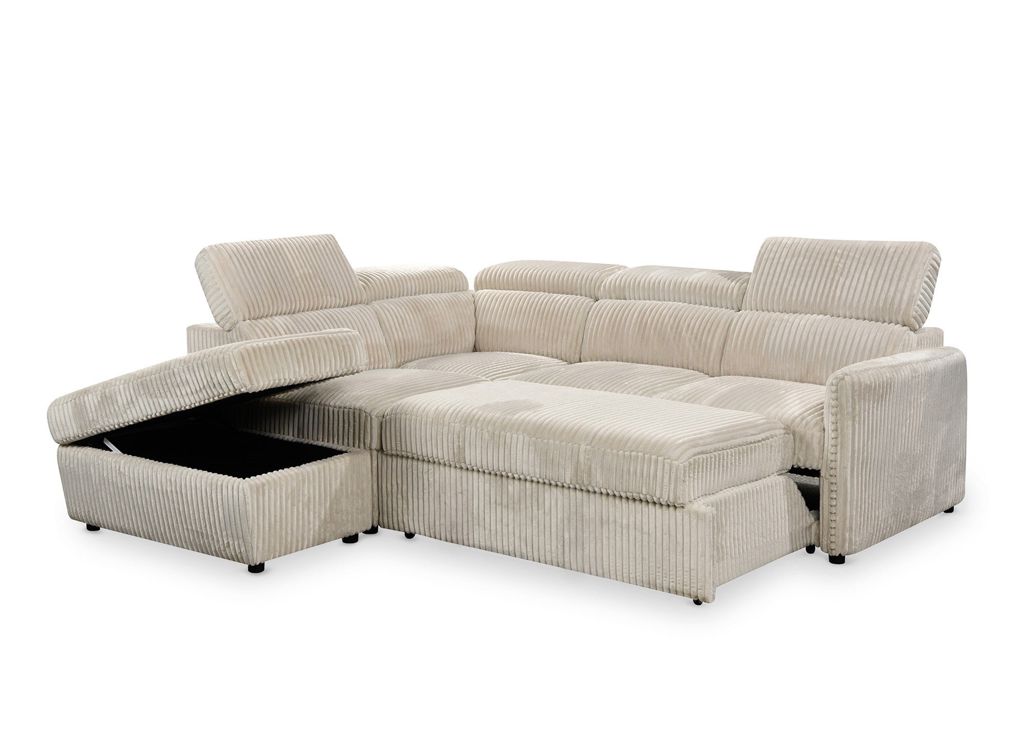 Sofá cama esquinero NAIROBI de pana gruesa color beige - Esquina izquierda