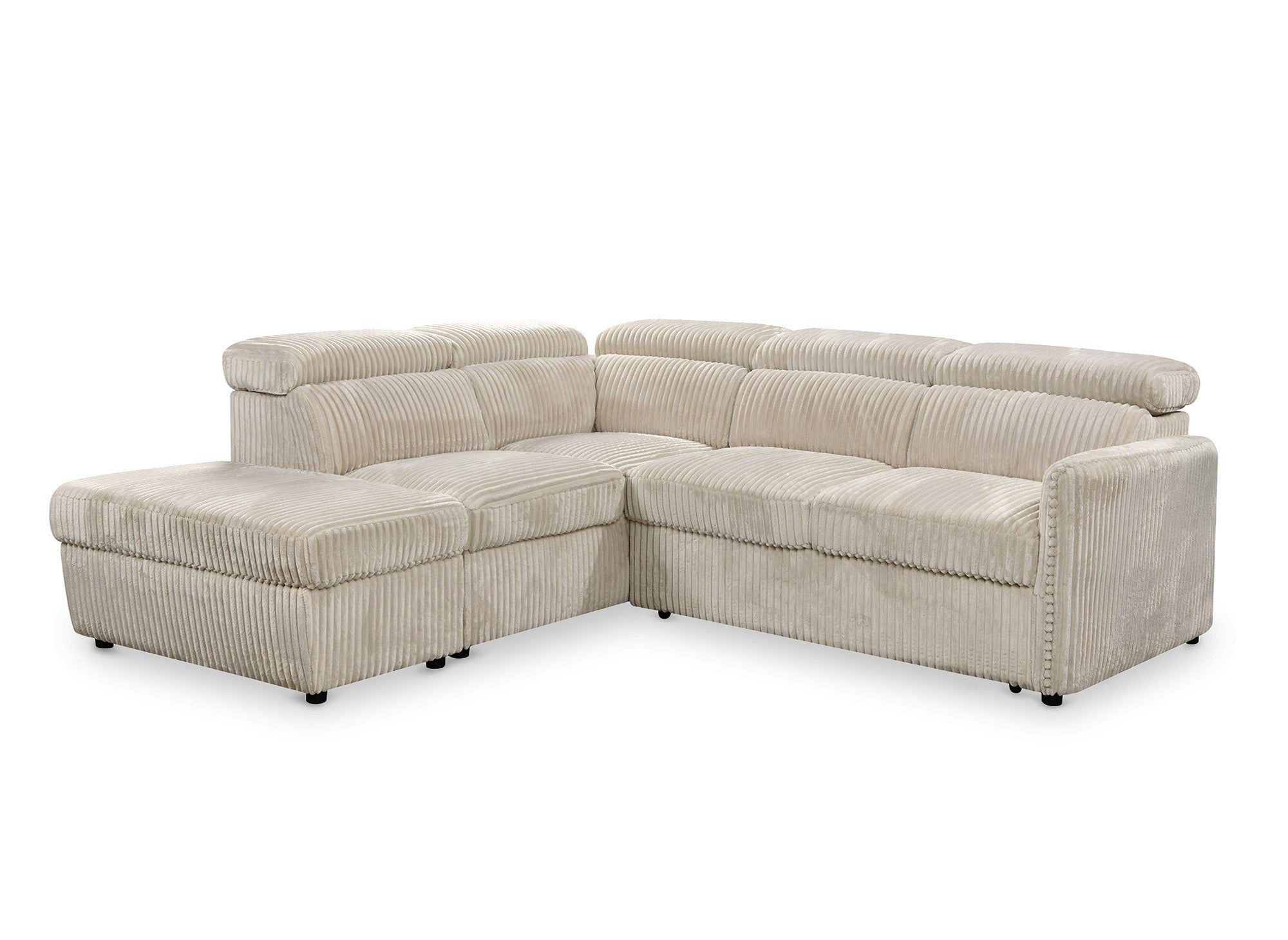 Sofá cama esquinero NAIROBI de pana gruesa color beige - Esquina izquierda