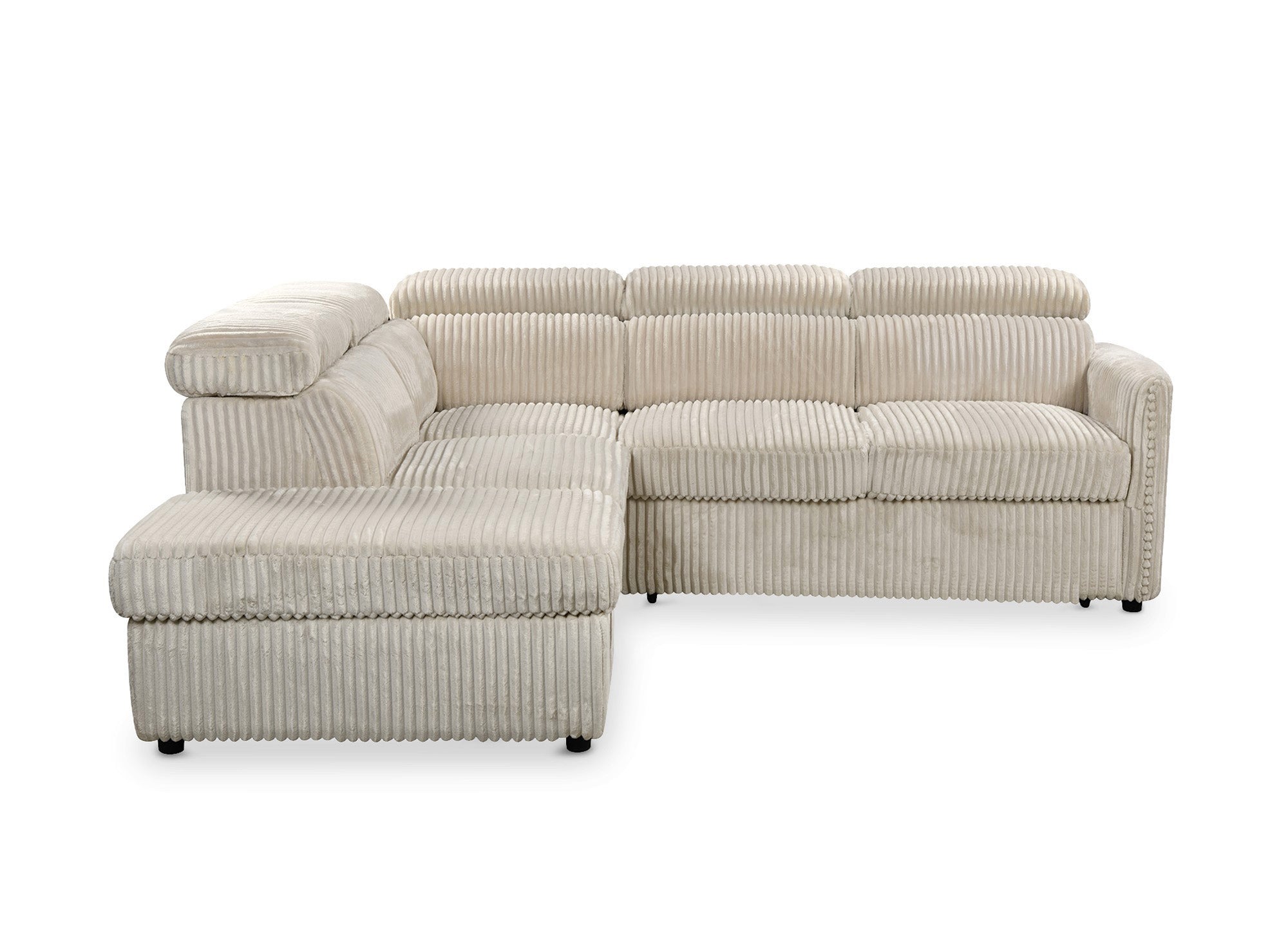 Sofá cama esquinero NAIROBI de pana gruesa color beige - Esquina izquierda