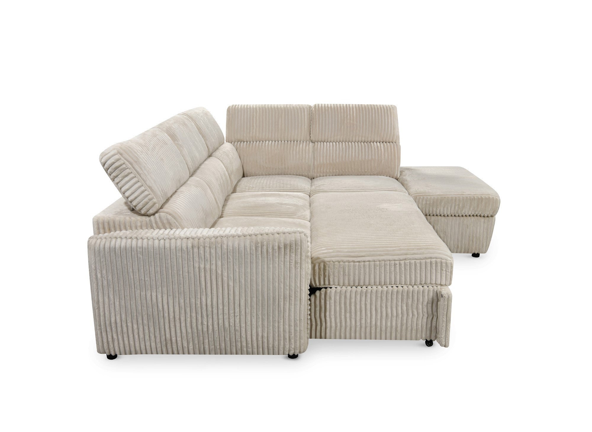 Sofá cama esquinero NAIROBI de pana gruesa color beige - Esquina derecha