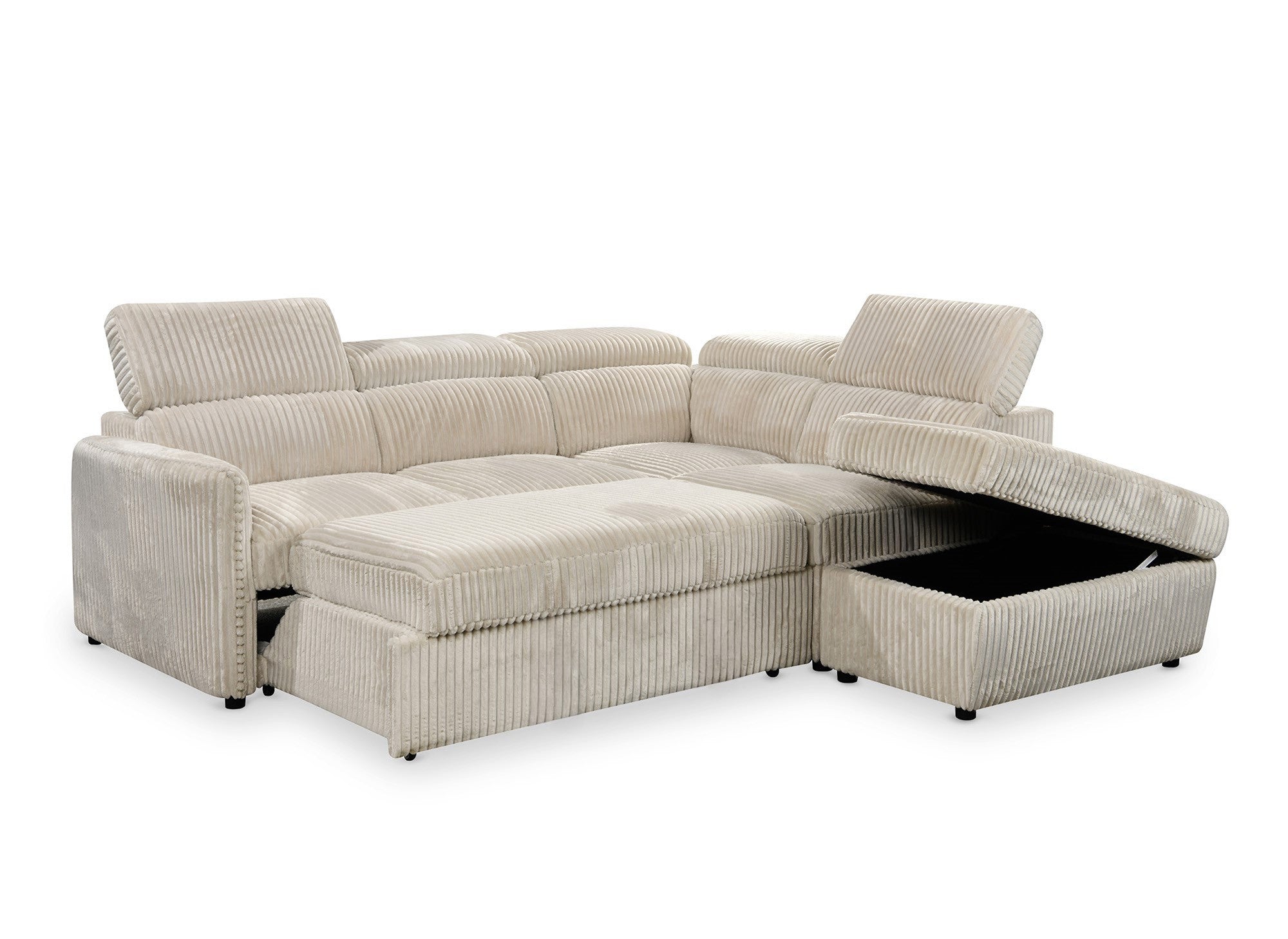 Sofá cama esquinero NAIROBI de pana gruesa color beige - Esquina derecha