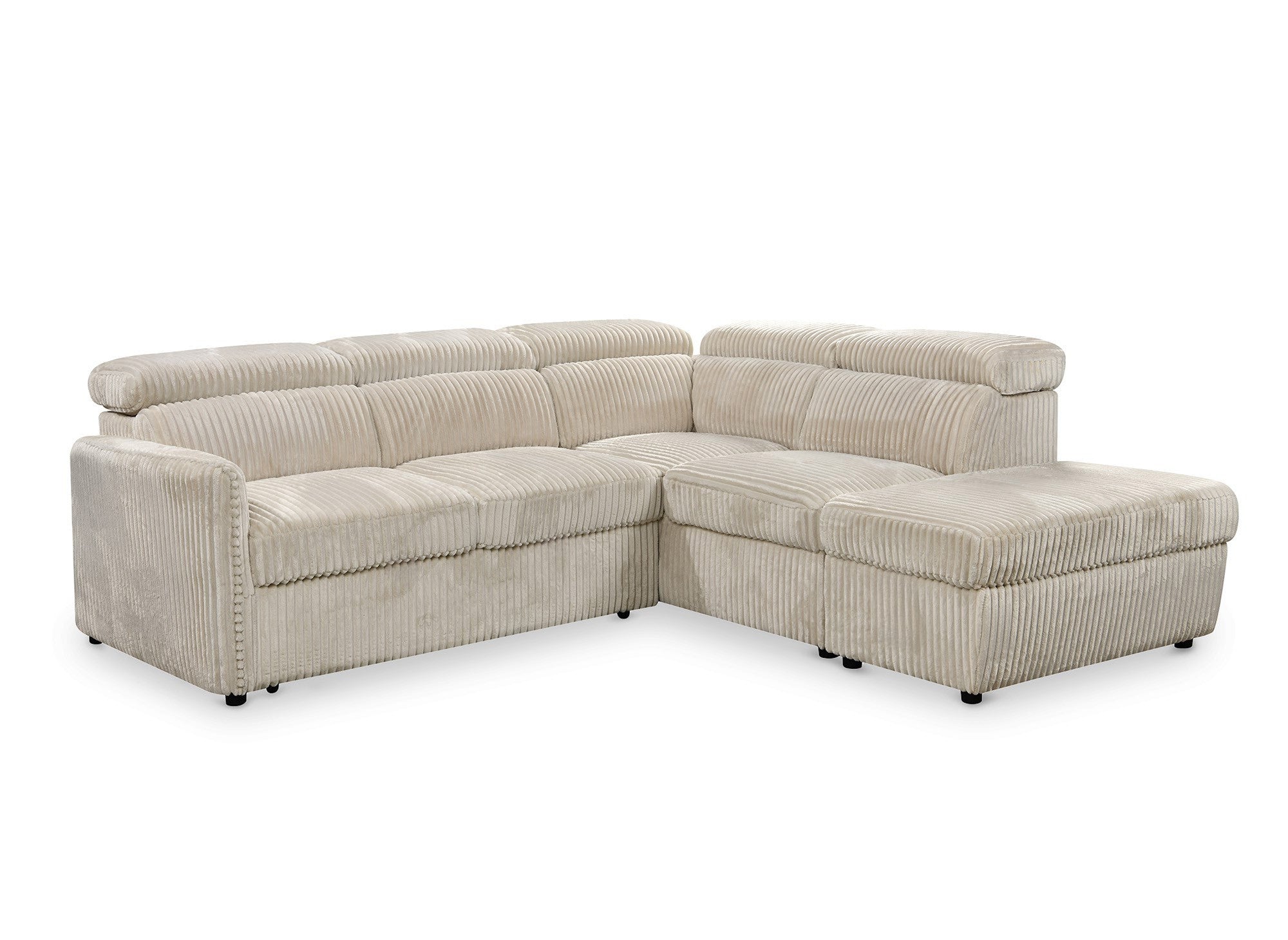 Sofá cama esquinero NAIROBI de pana gruesa color beige - Esquina derecha