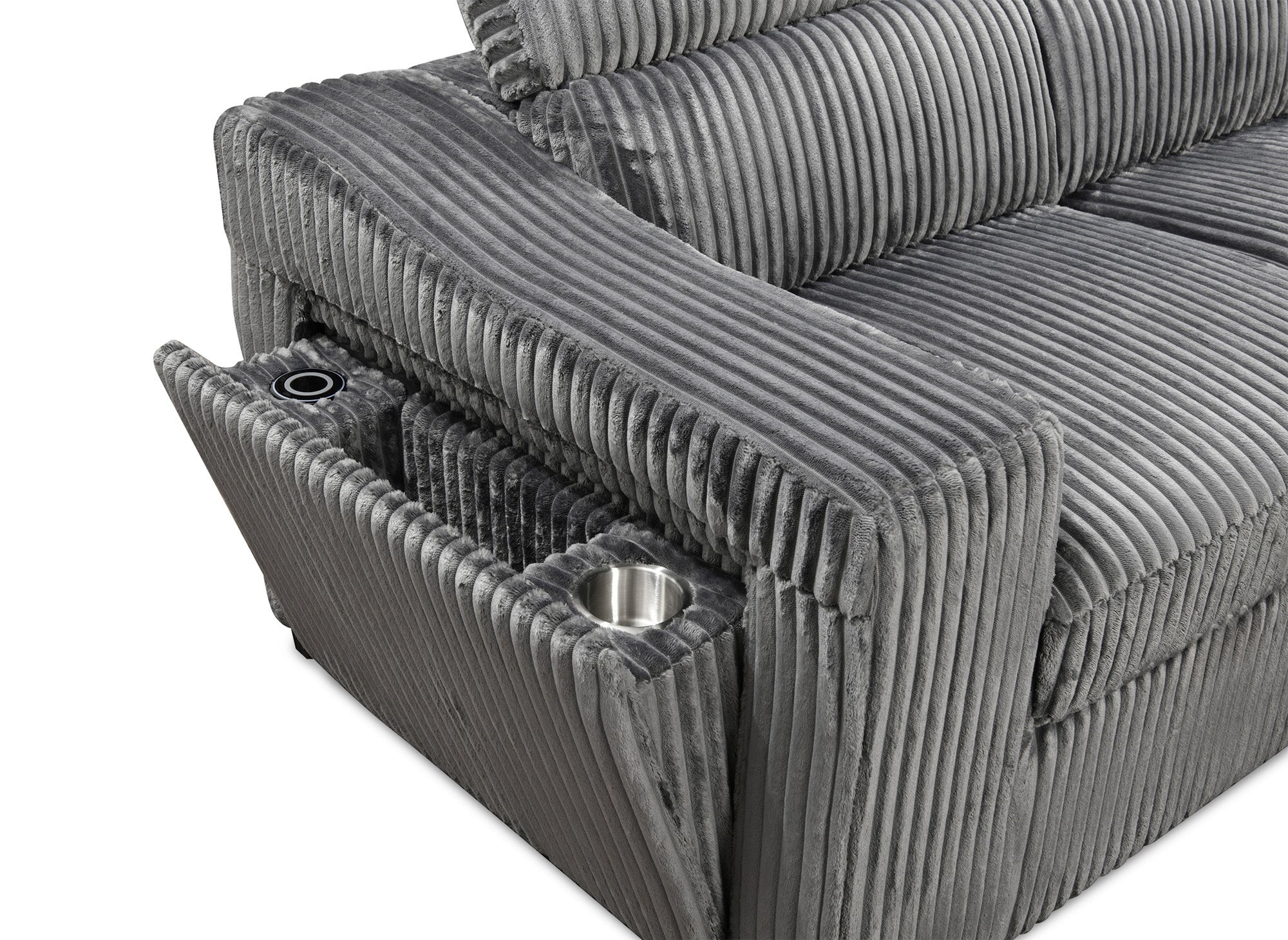 Sofá cama esquinero MARTY con almacenaje en pana gris - Esquina derecha