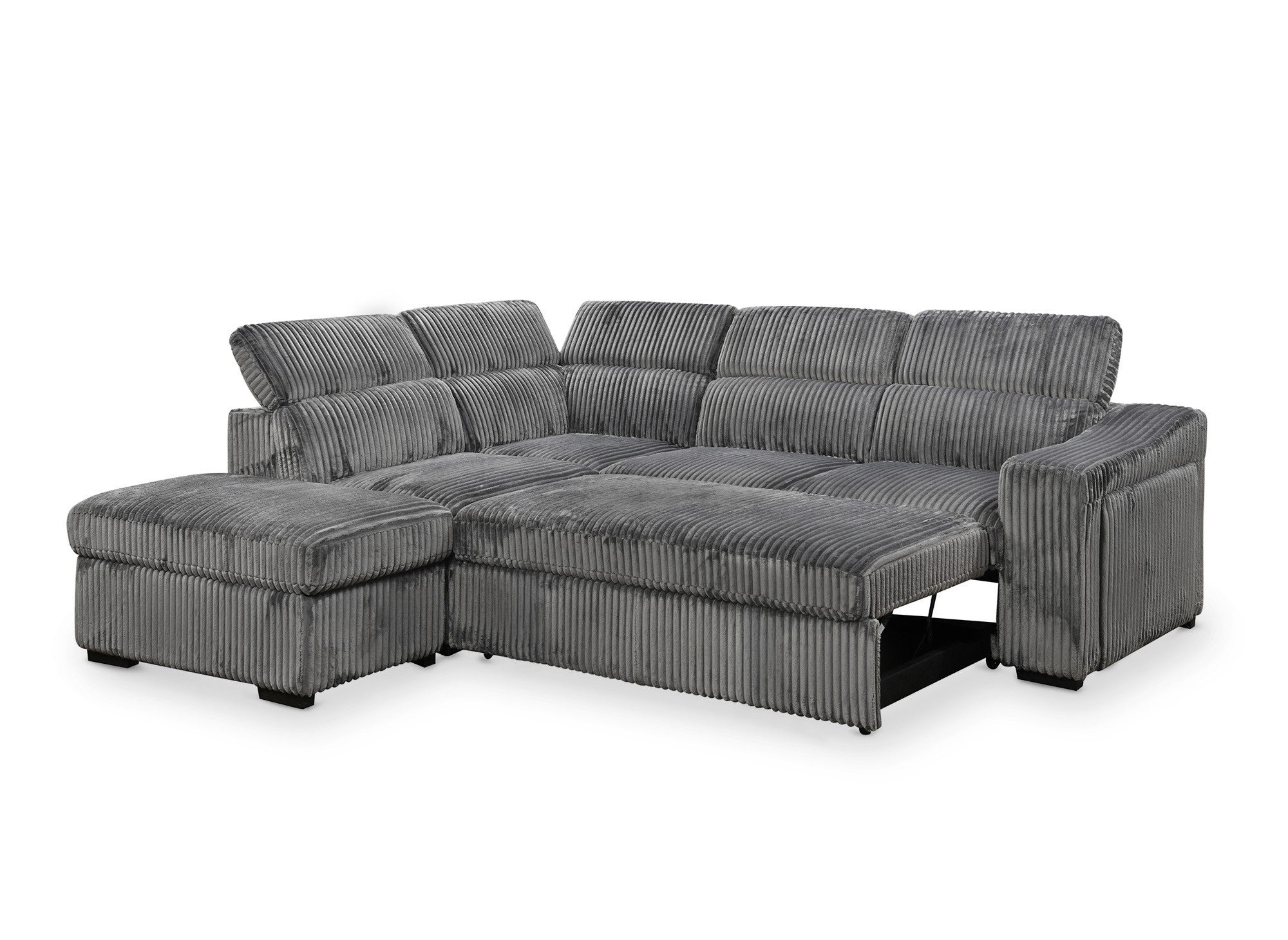 Sofá cama esquinero MARTY con almacenaje en pana gris - Esquina izquierda