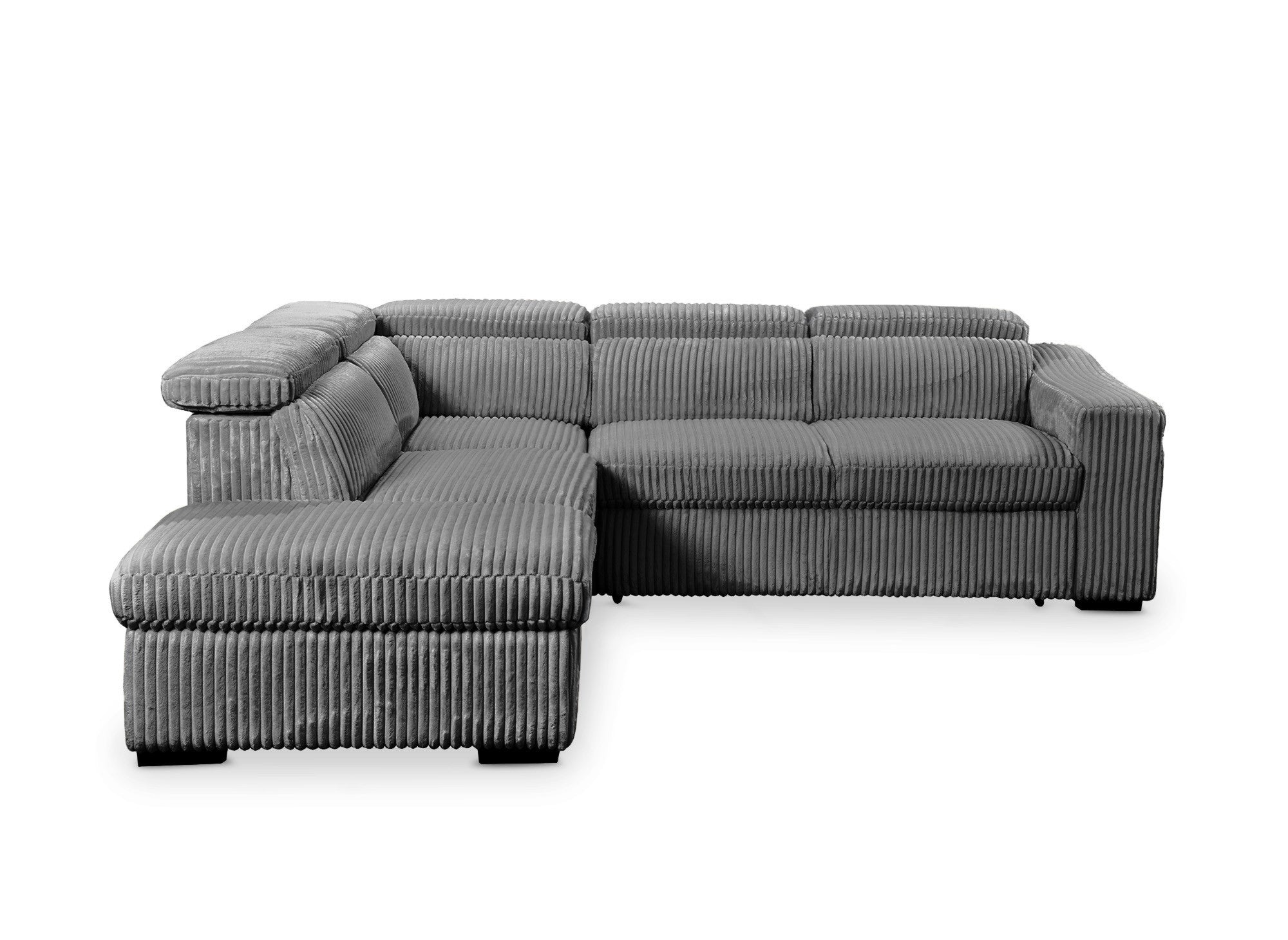 Sofá cama esquinero MARTY con almacenaje en pana gris - Esquina izquierda
