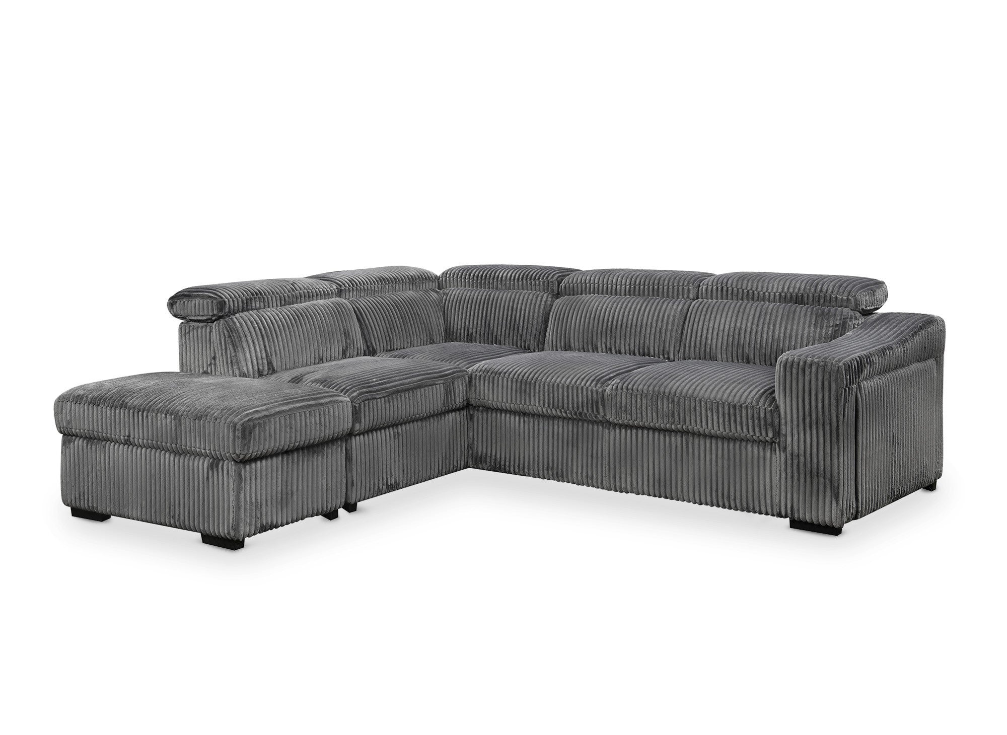 Sofá cama esquinero MARTY con almacenaje en pana gris - Esquina izquierda