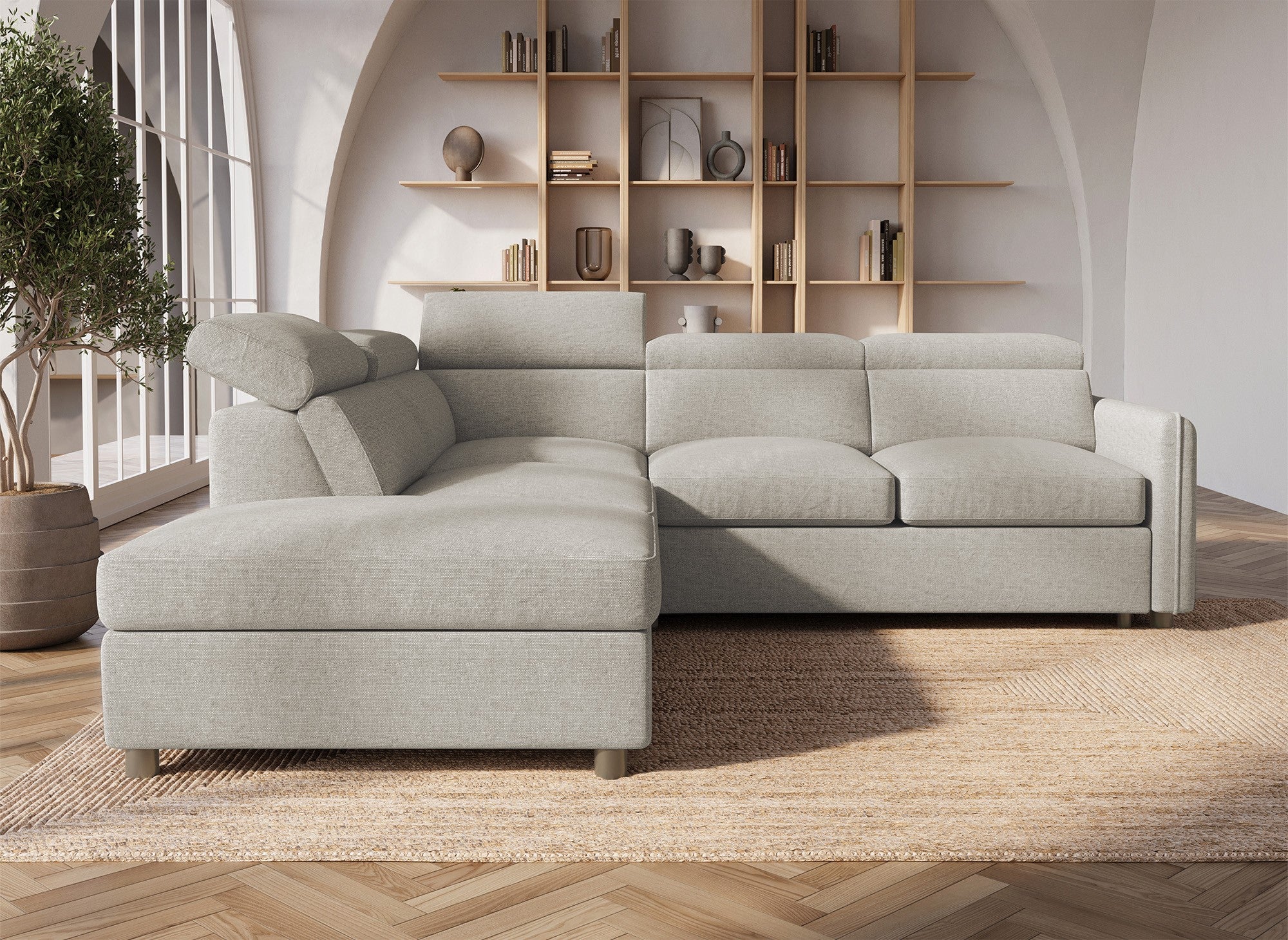 Sofá cama esquinero NAIROBI de tela beige - Esquina izquierda