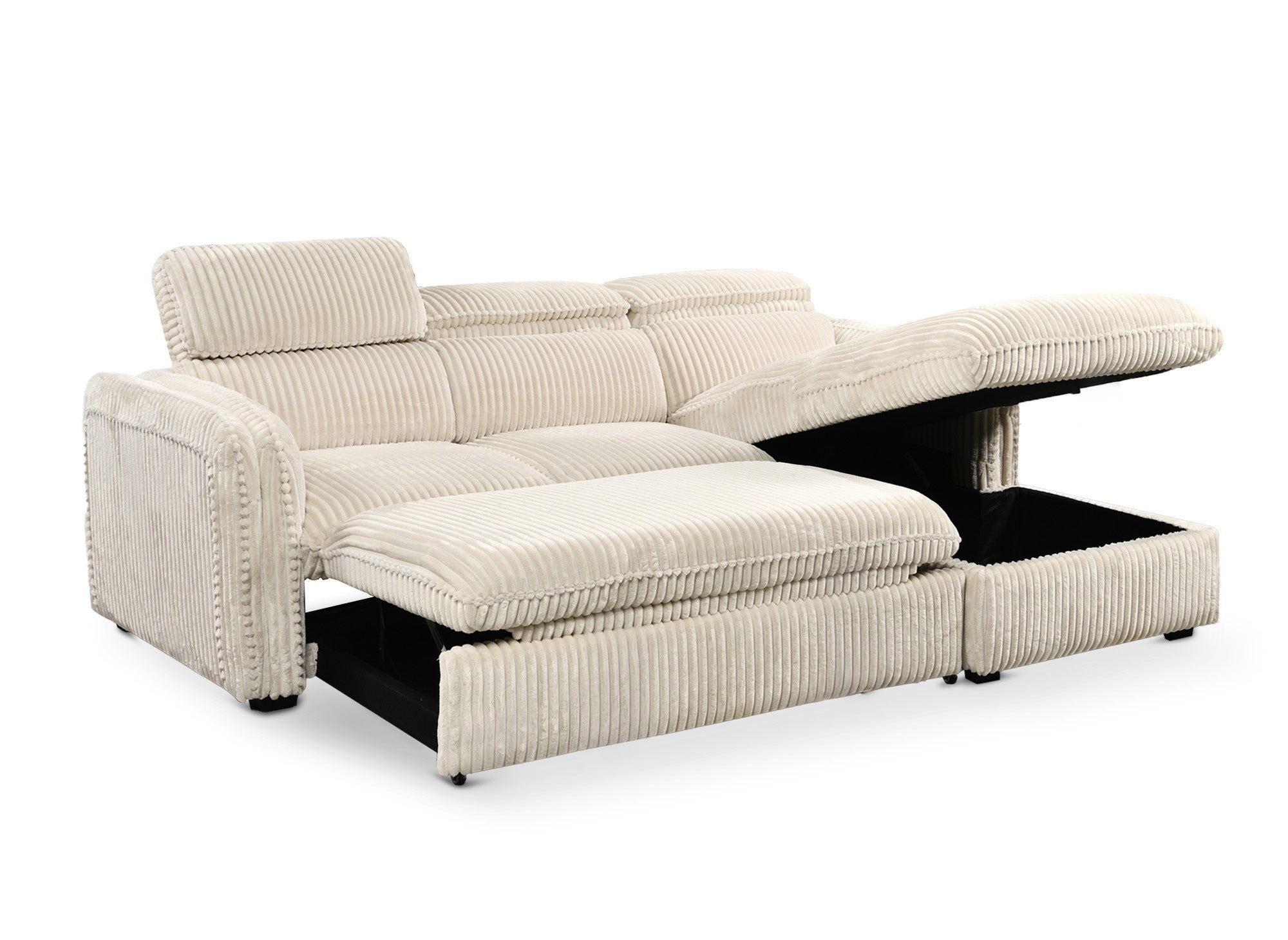 Sofá cama esquinero ISABELLA de pana gruesa color beige - Esquina derecha