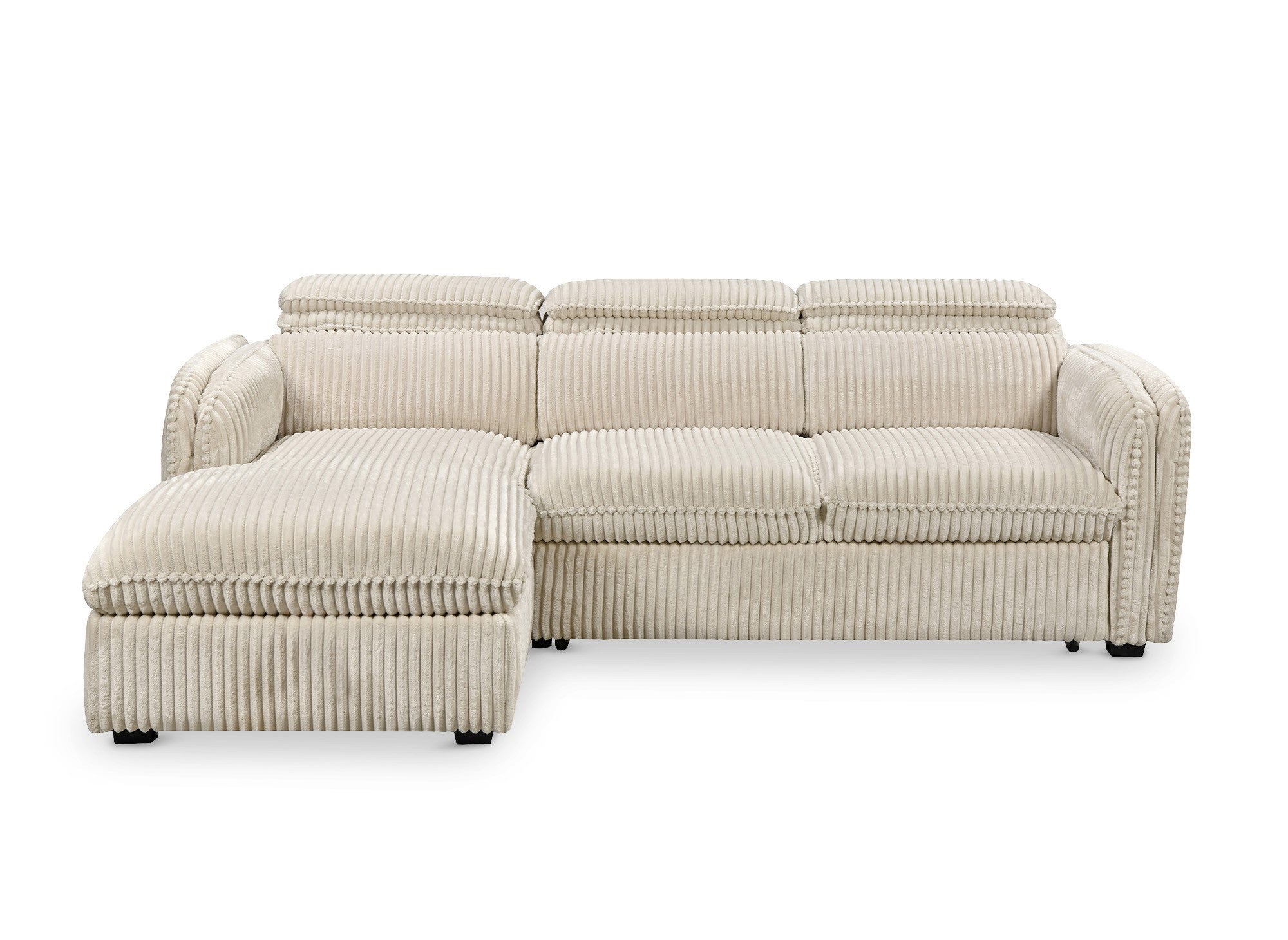 Sofá cama esquinero ISABELLA en pana gruesa color beige - Esquina izquierda