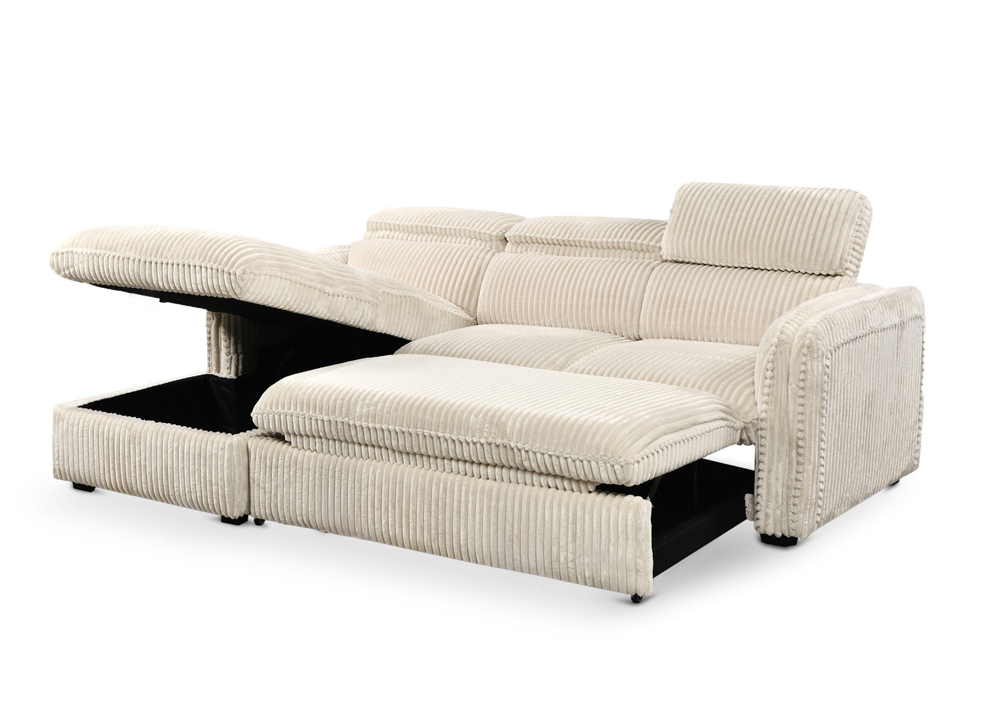 Sofá cama esquinero ISABELLA en pana gruesa color beige - Esquina izquierda