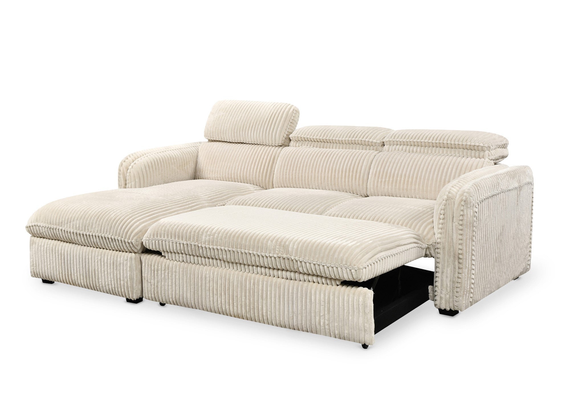 Sofá cama esquinero ISABELLA en pana gruesa color beige - Esquina izquierda