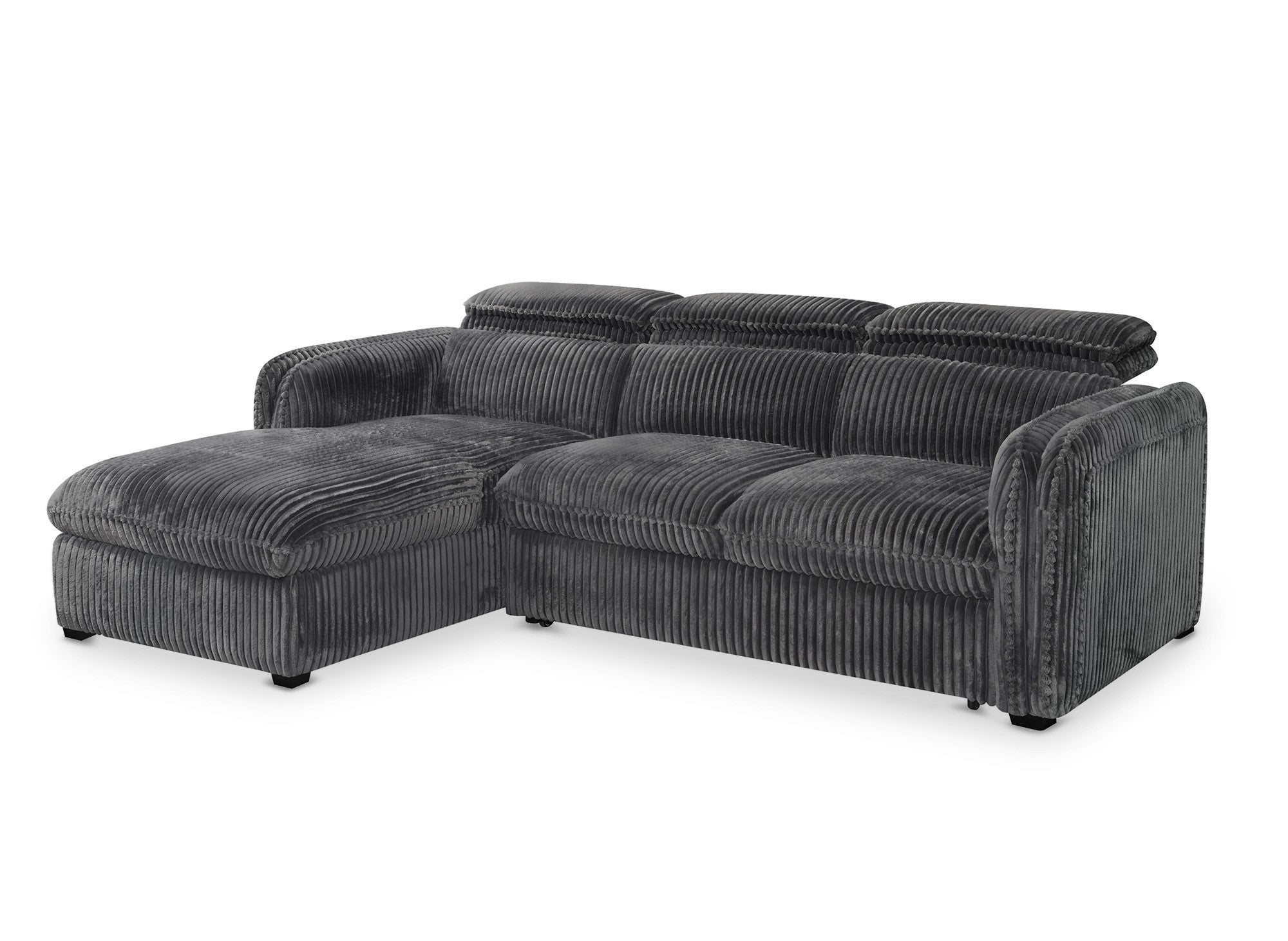 Sofá cama esquinero ISABELLA en pana gris gruesa - Esquina izquierda
