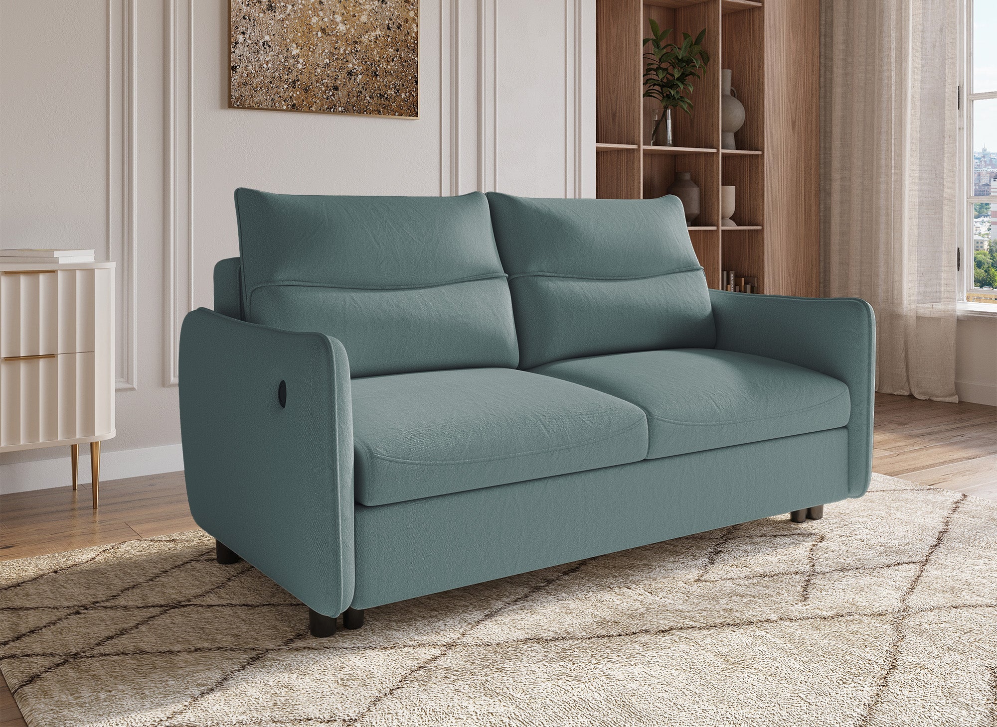 Sofá cama ZADIG de 3 plazas en tela verde