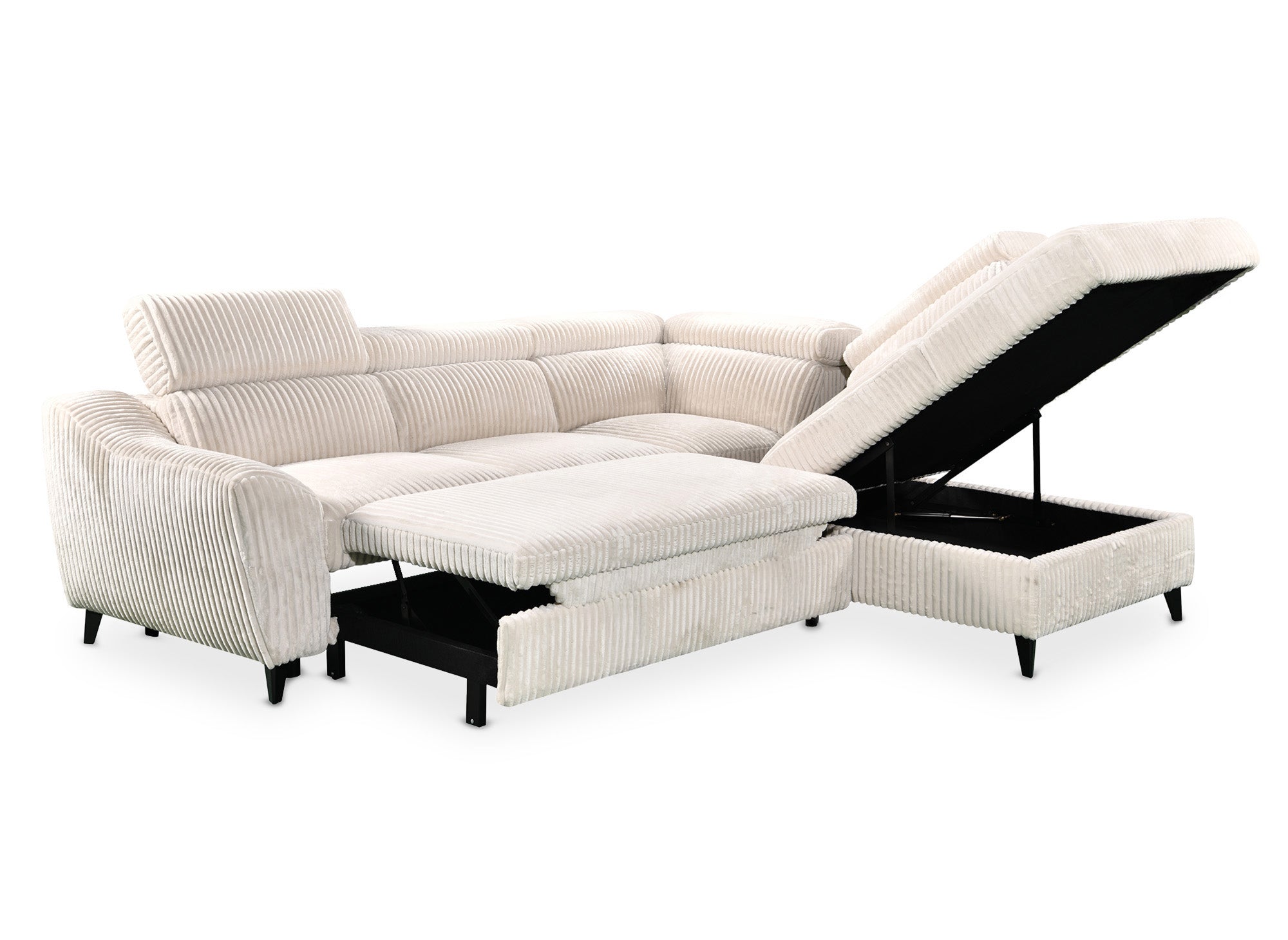 Sofá esquinero convertible DALTON con almacenaje en pana gruesa color beige - Esquinero derecho