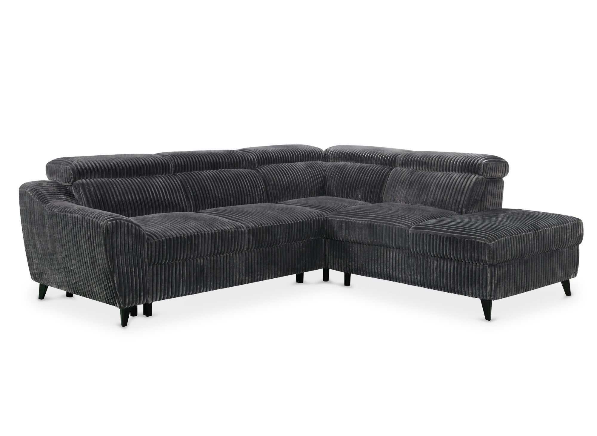 Sofá cama esquinero DALTON con almacenaje en pana gris gruesa - Esquina derecha