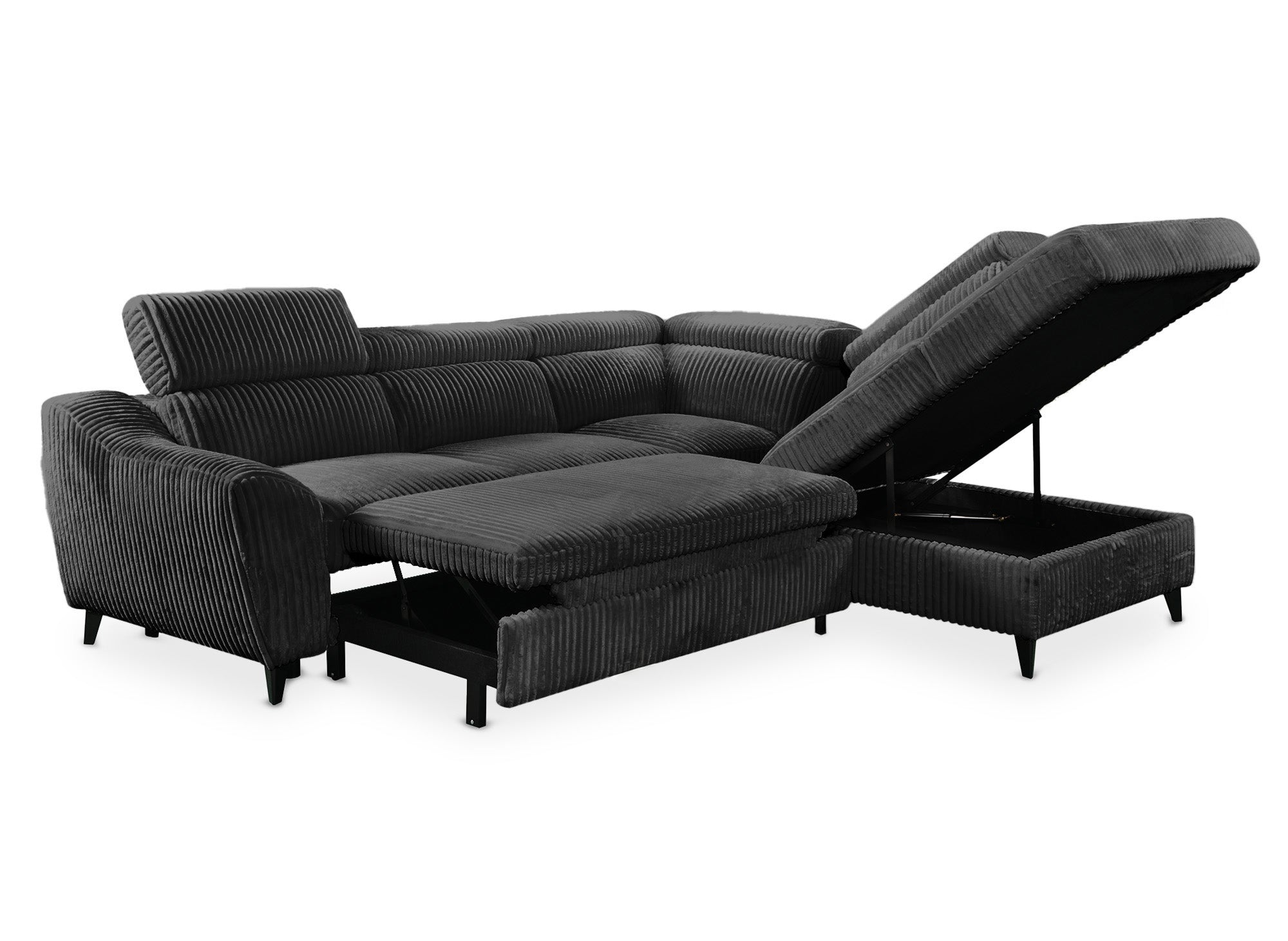 Sofá cama esquinero DALTON con almacenaje en pana gris gruesa - Esquina derecha