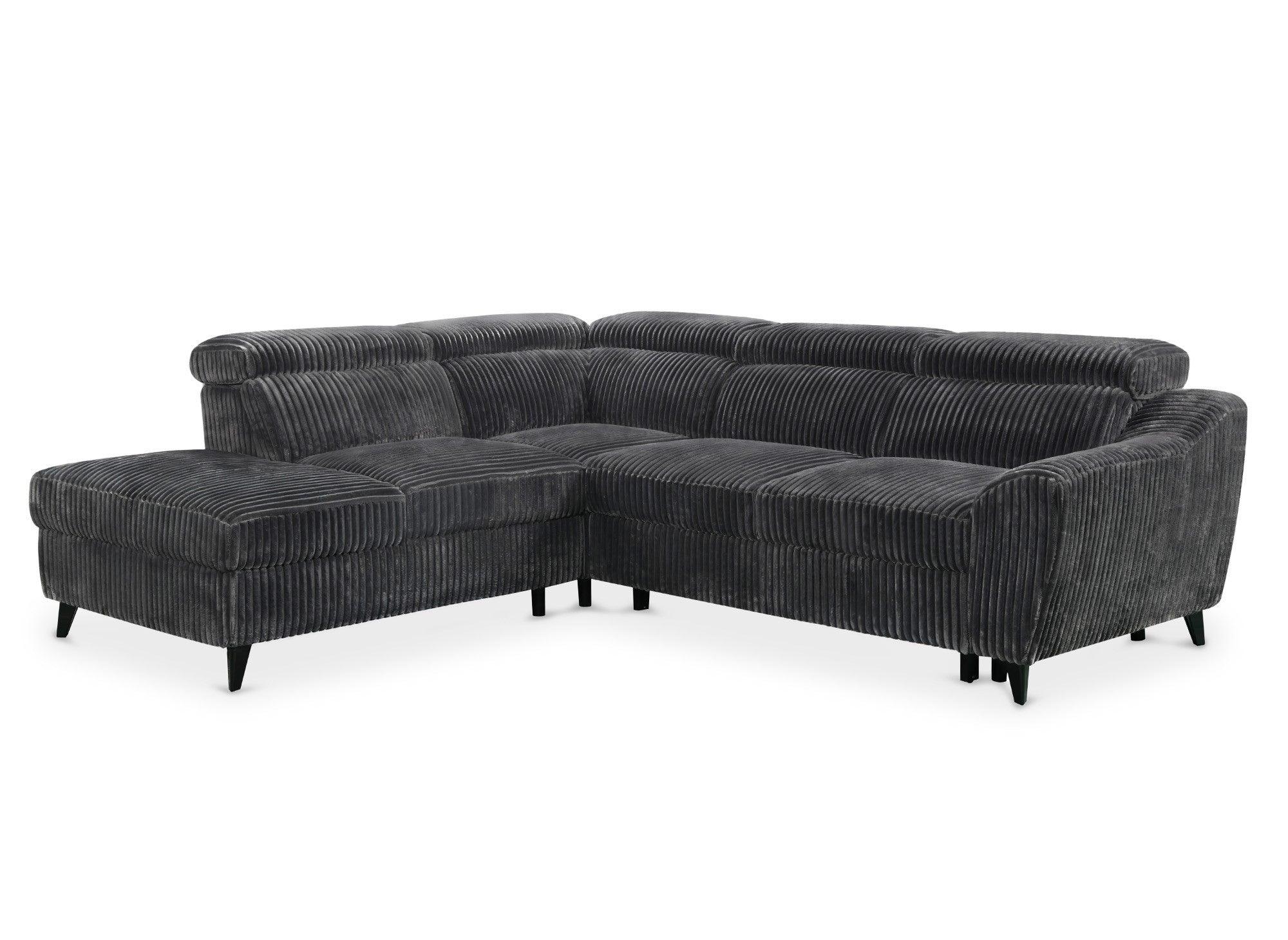 Sofá cama esquinero DALTON con almacenaje en pana gris gruesa - Esquina izquierda