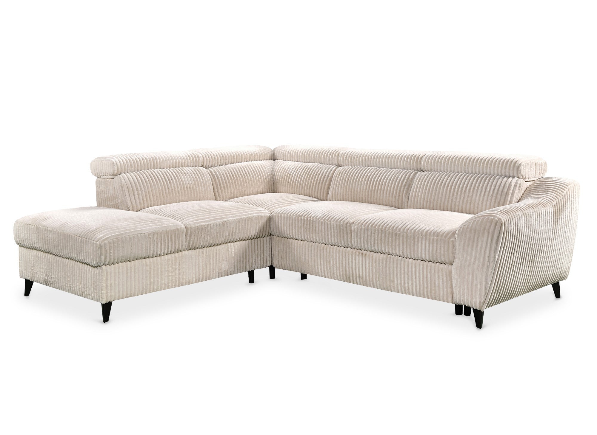 Sofá cama esquinero DALTON con almacenaje en pana gruesa color beige - Esquina izquierda