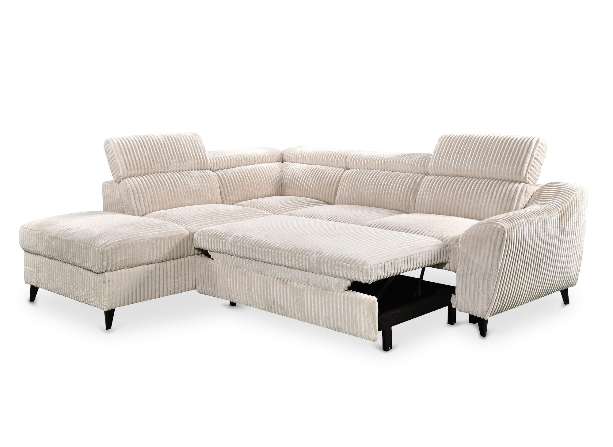 Sofá cama esquinero DALTON con almacenaje en pana gruesa color beige - Esquina izquierda