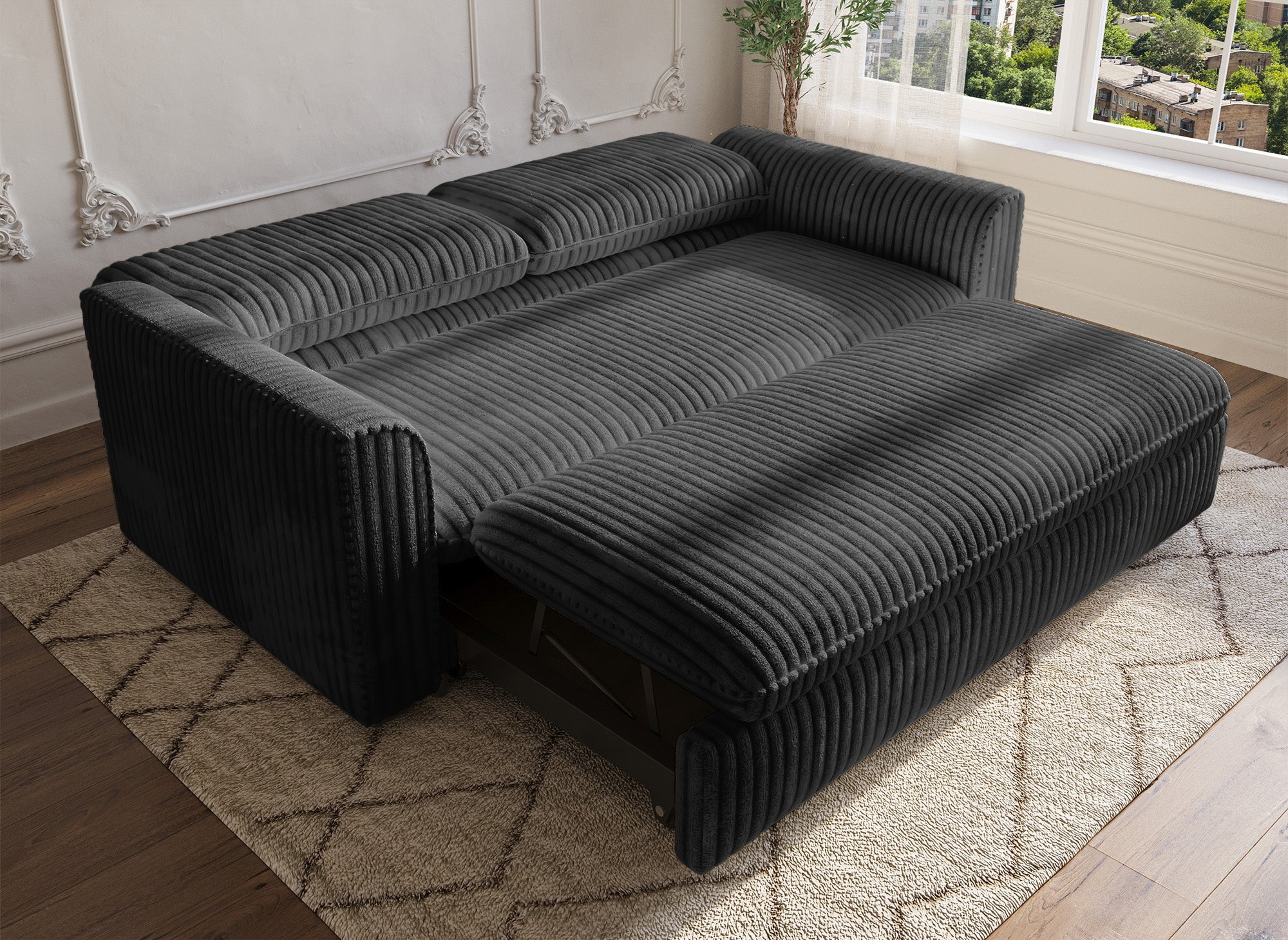 Sofá cama de 3 plazas MAYLIE en pana gris gruesa