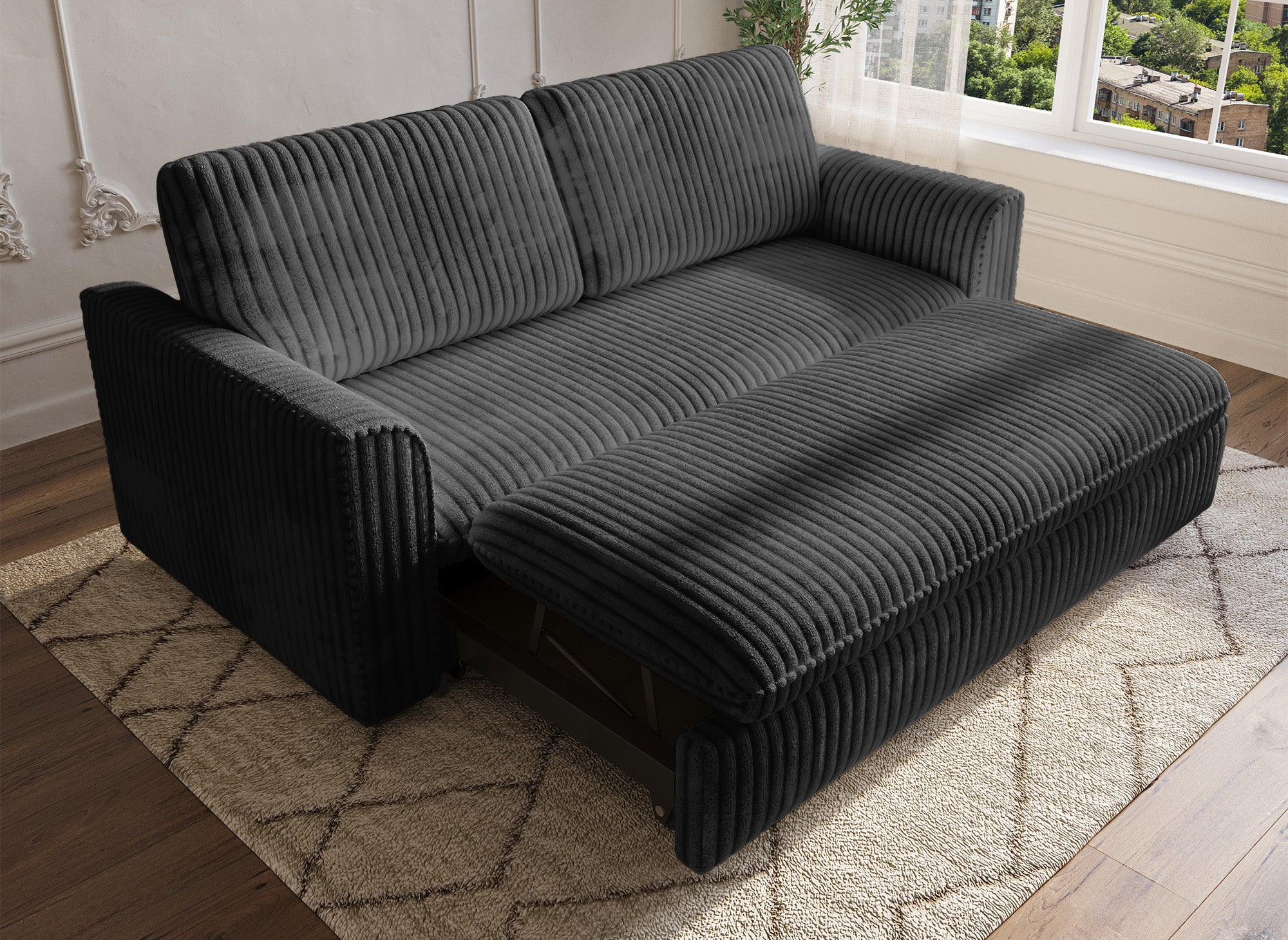 Sofá cama de 3 plazas MAYLIE en pana gris gruesa