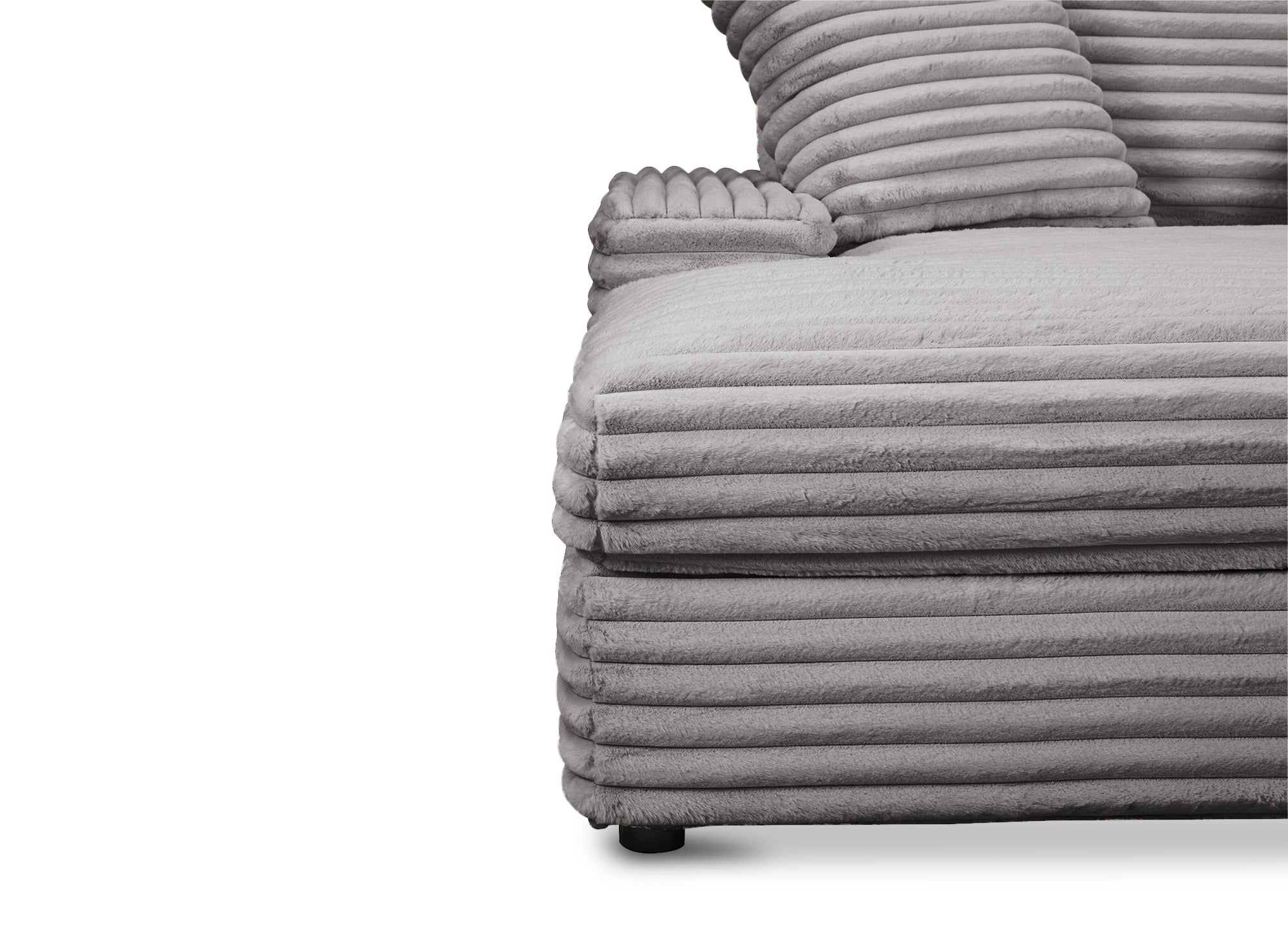 Sofá chaise longue individual DAHO en terciopelo gris de rayas anchas