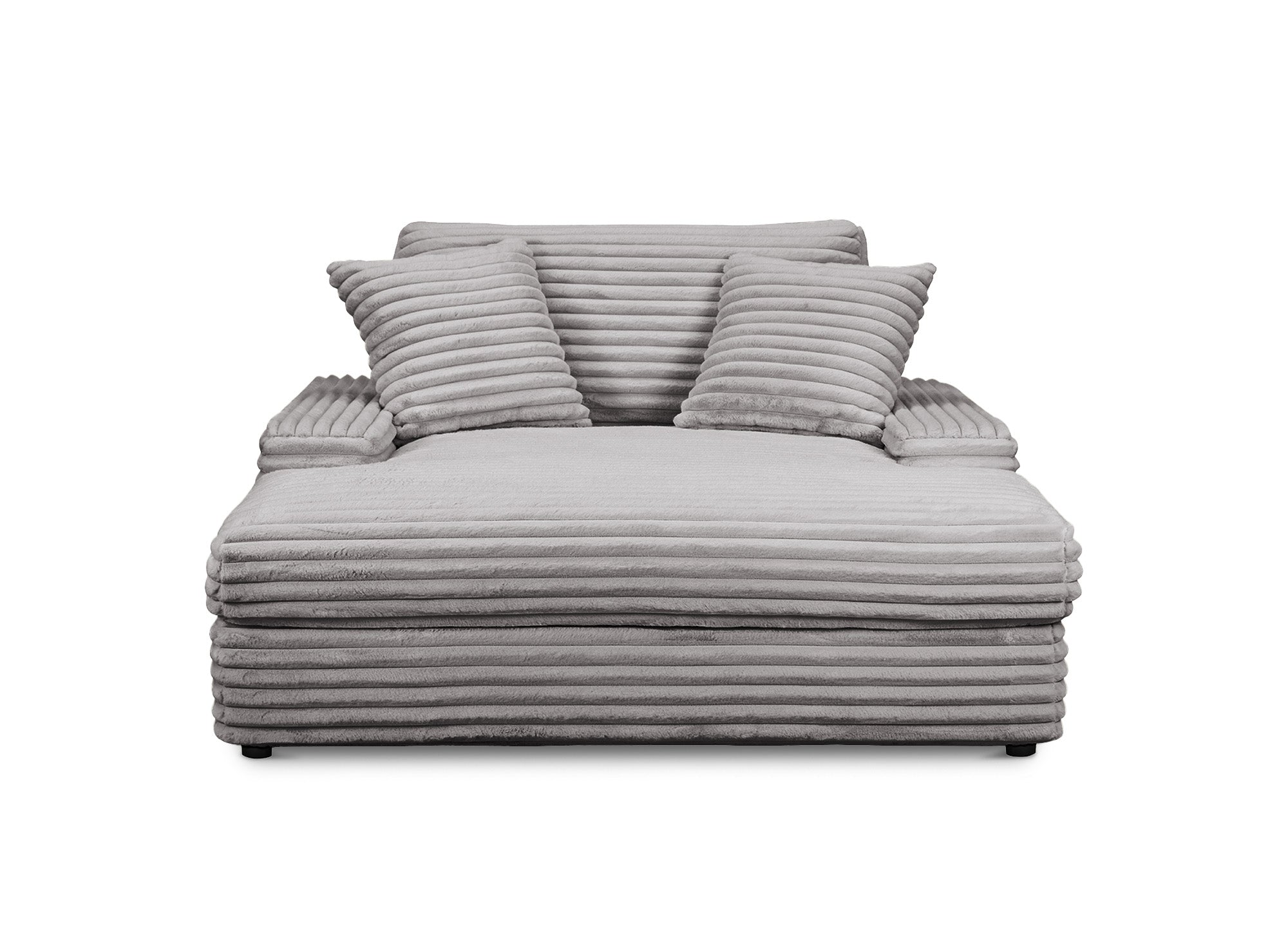 Sofá chaise longue individual DAHO en terciopelo gris de rayas anchas