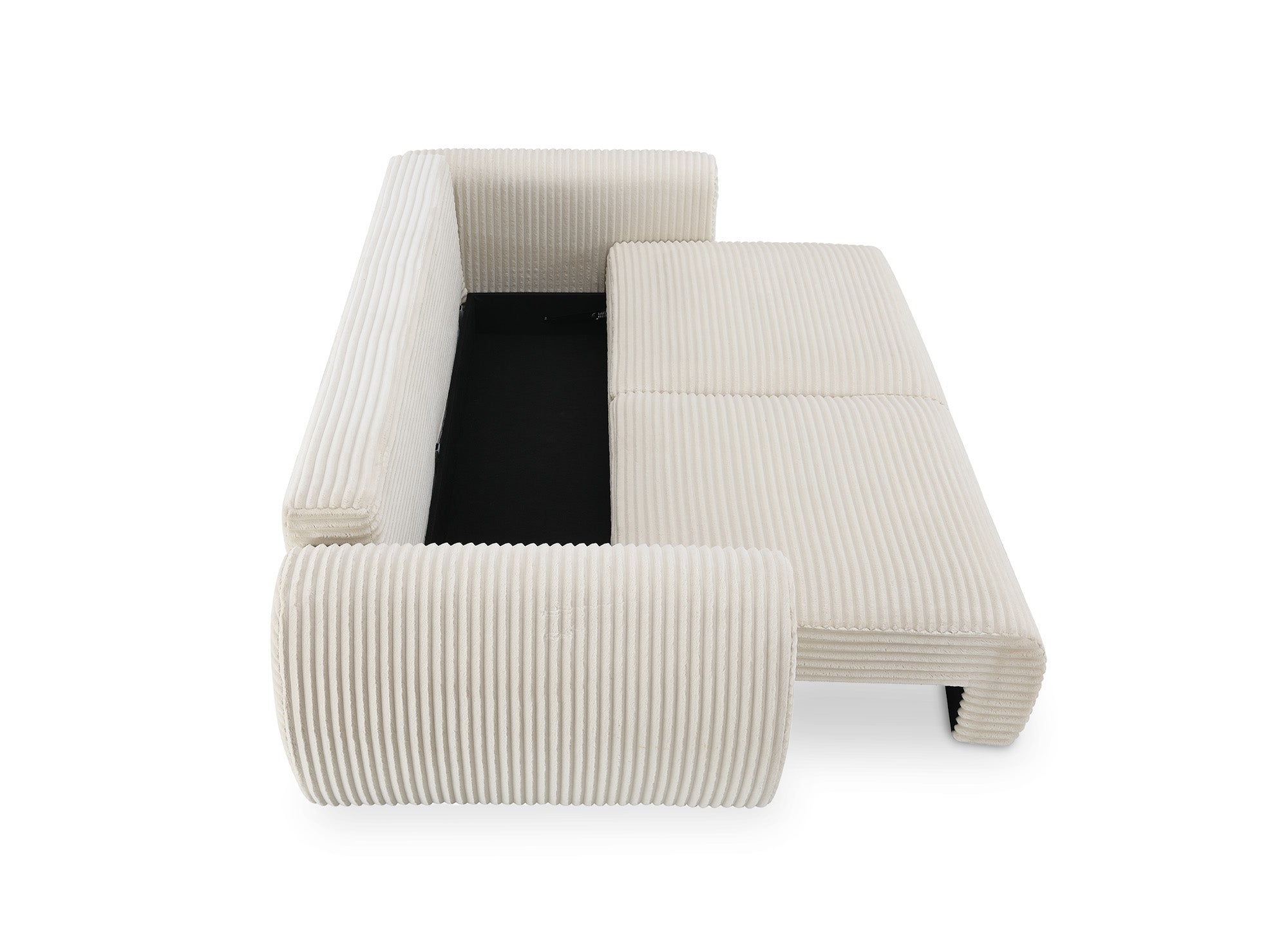 Sofá recto de 3 plazas TILDA con almacenaje en suave tejido de canalé beige