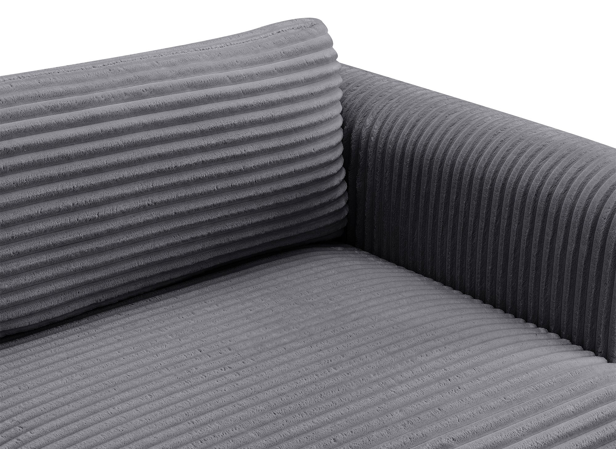 Sofá recto de 3 plazas TILDA con almacenaje en tejido acanalado gris suave.