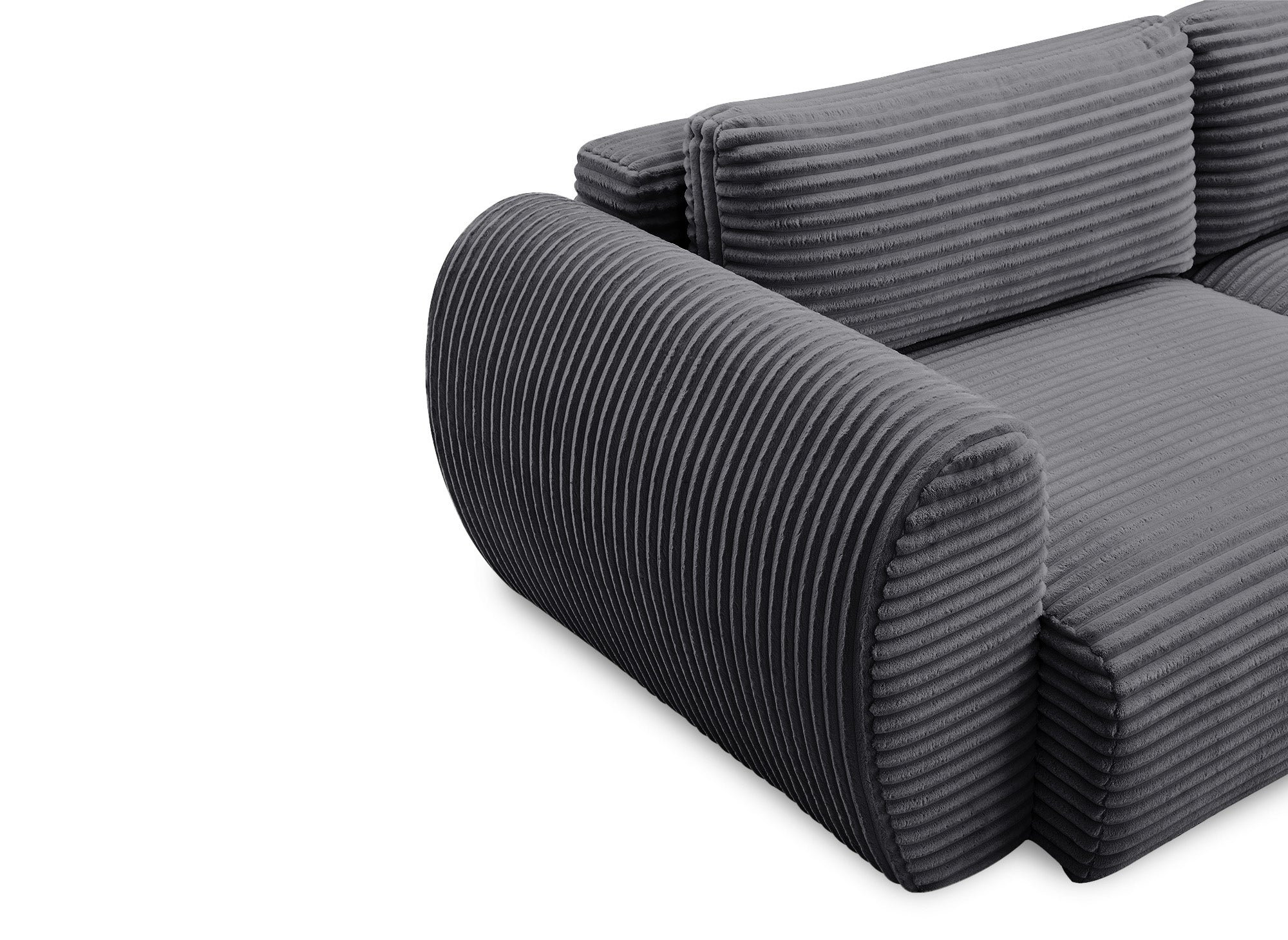 Sofá recto de 3 plazas TILDA con almacenaje en tejido acanalado gris suave.