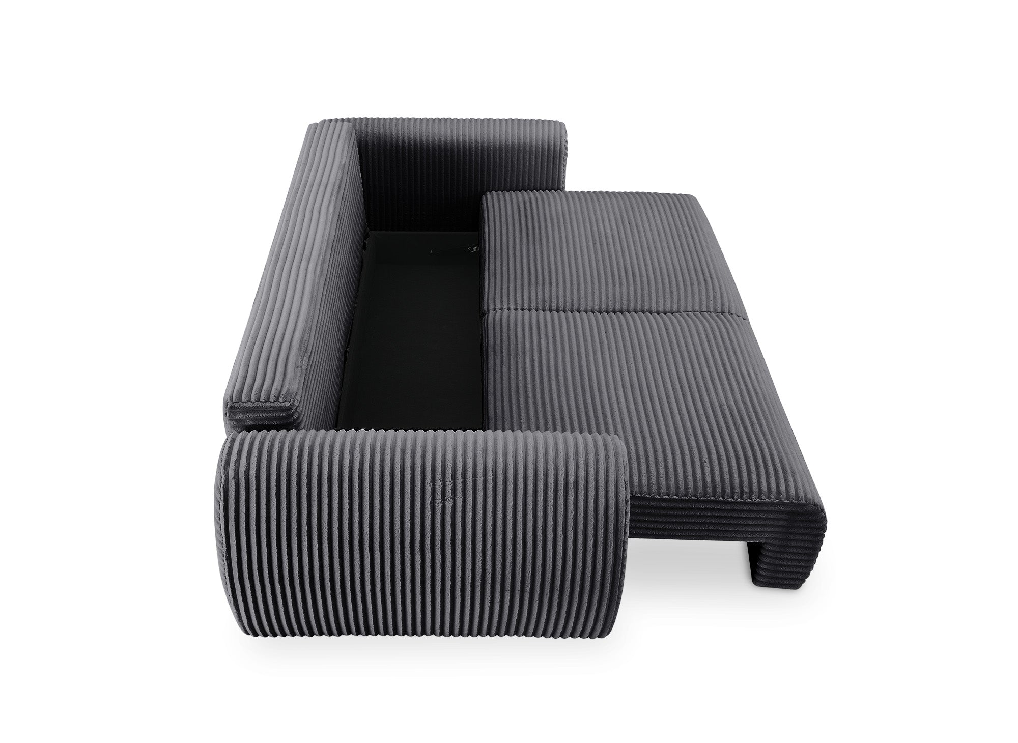 Sofá recto de 3 plazas TILDA con almacenaje en tejido acanalado gris suave.