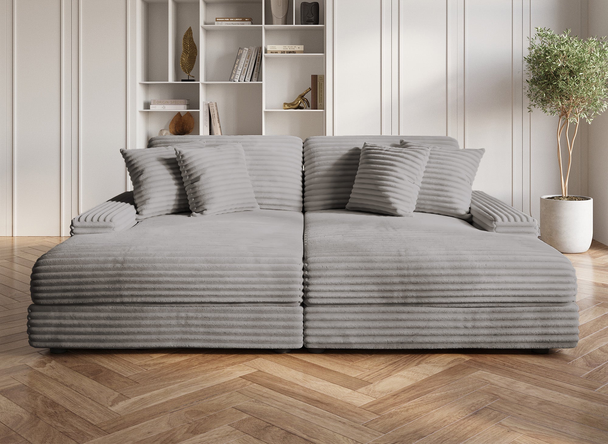 Sofá recto de 2 plazas DAHO en tejido acanalado gris suave