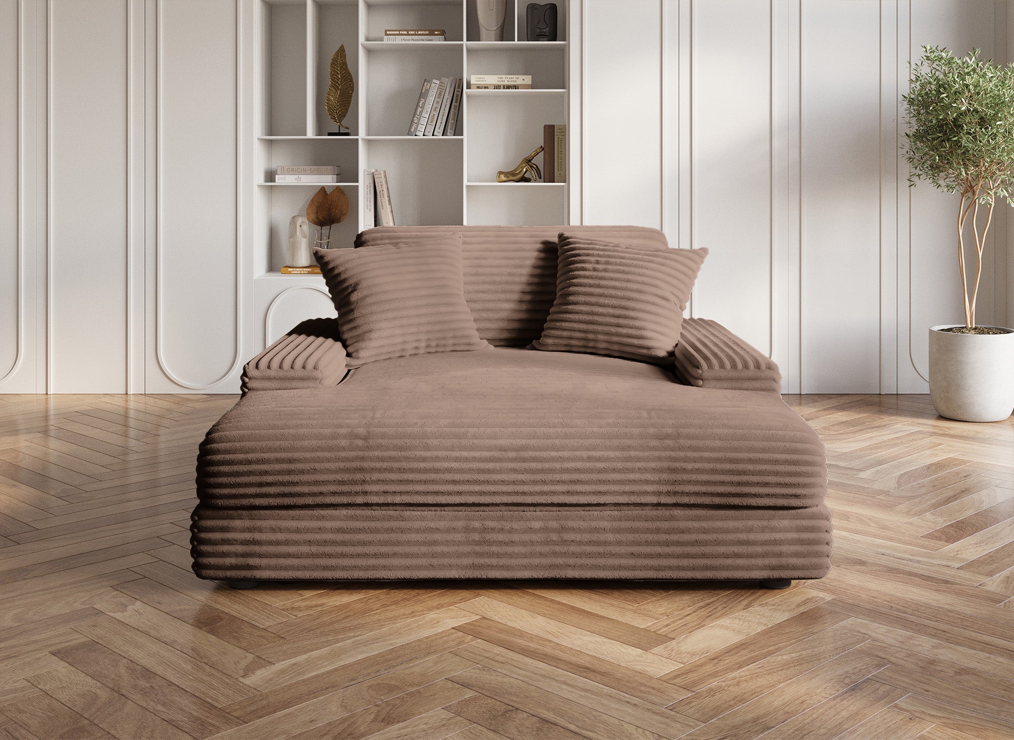 Chaise longue DAHO de color topo con suave tejido acanalado