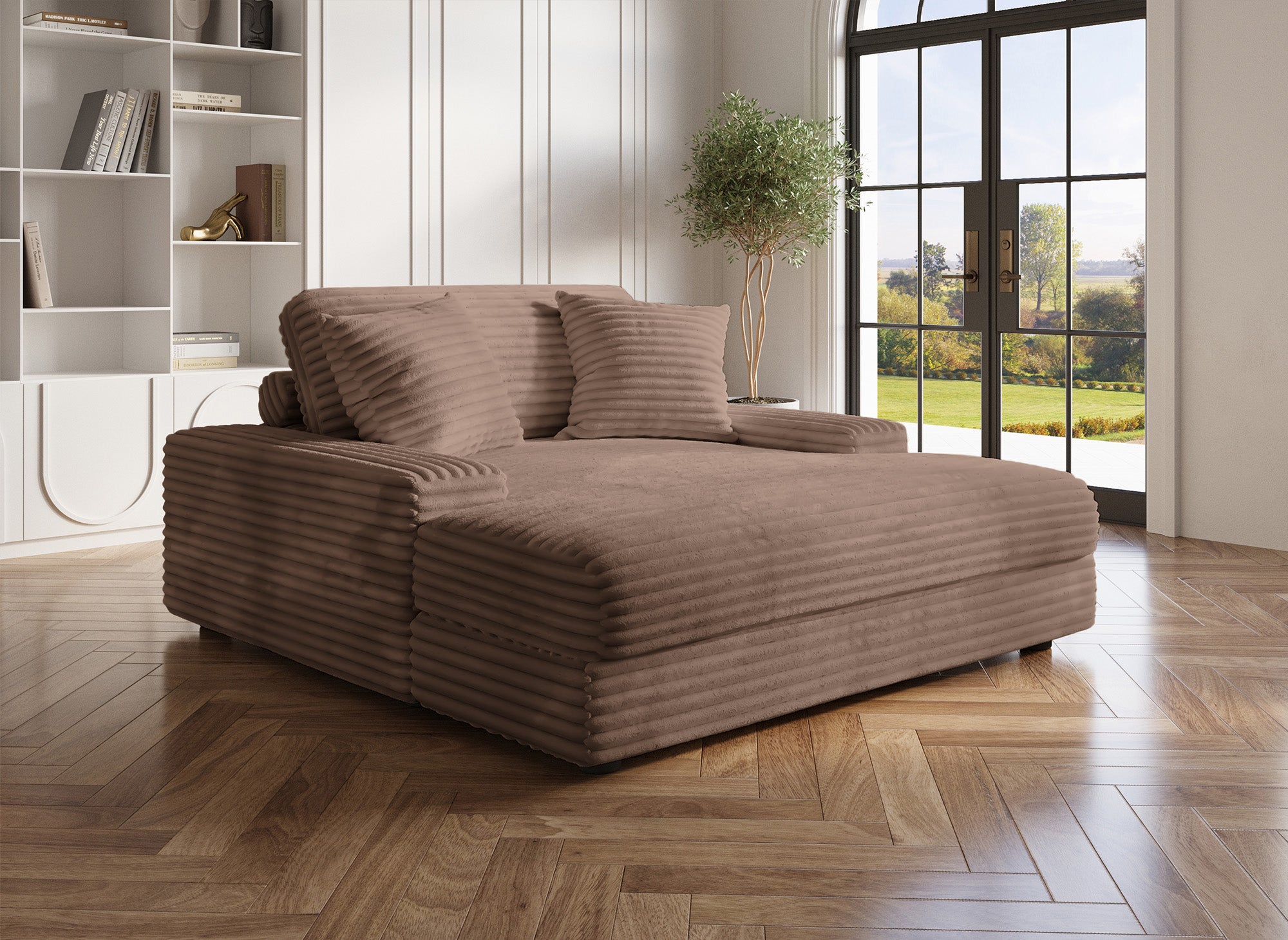 Chaise longue DAHO de color topo con suave tejido acanalado