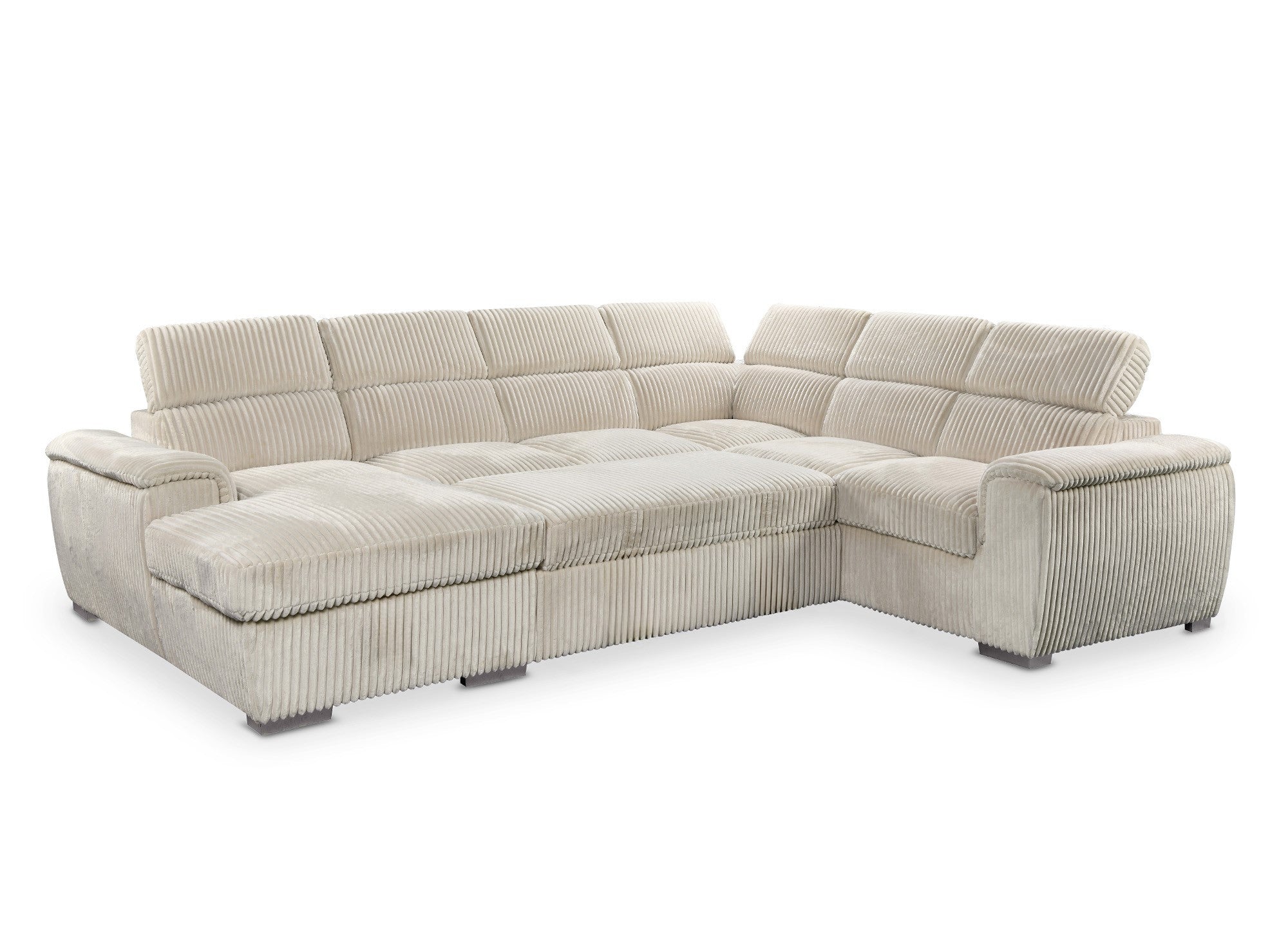 Sofá cama panorámico convertible GAELLE con almacenaje en pana gruesa color beige - Esquina izquierda