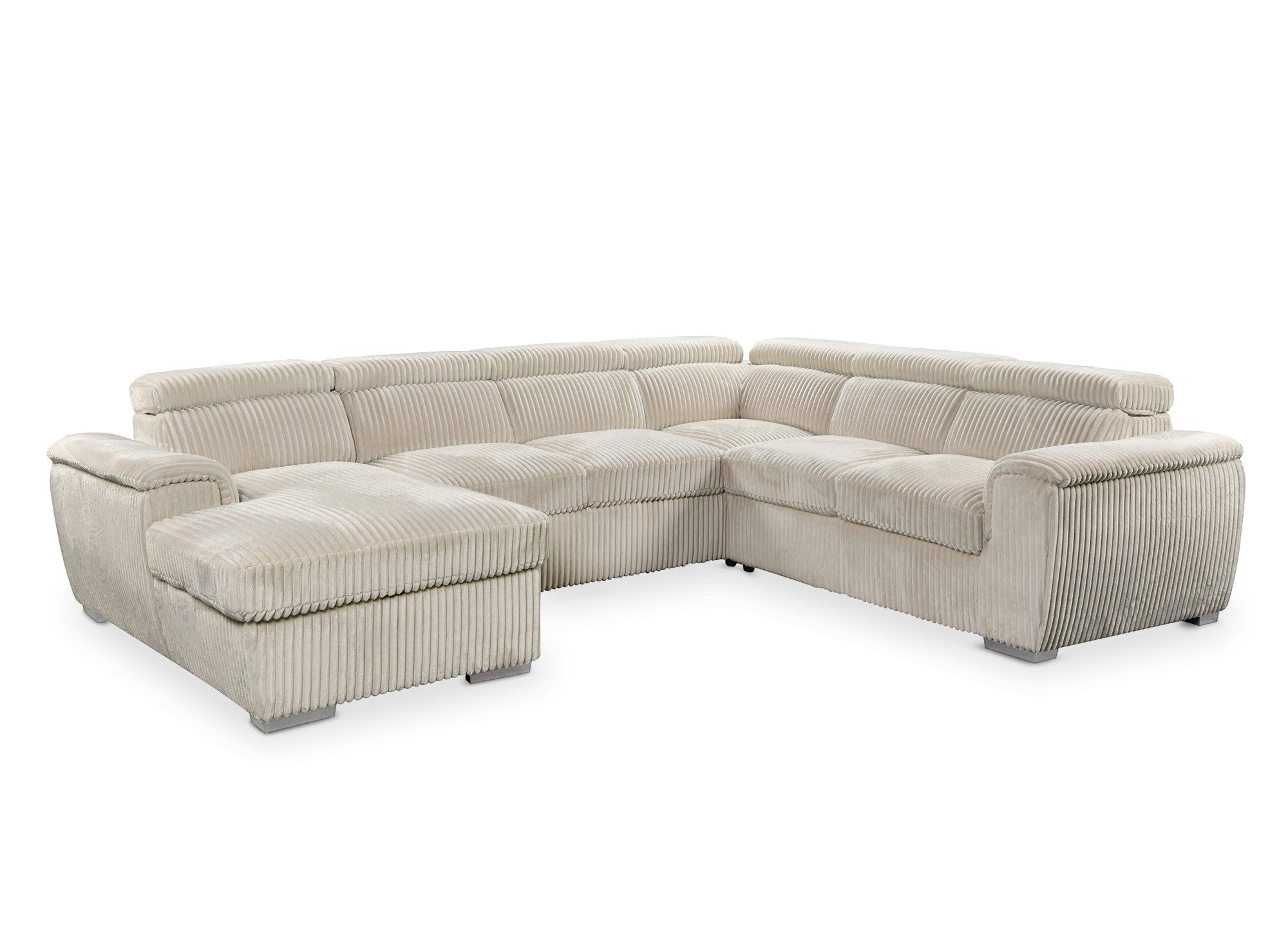 Sofá cama panorámico convertible GAELLE con almacenaje en pana gruesa color beige - Esquina izquierda