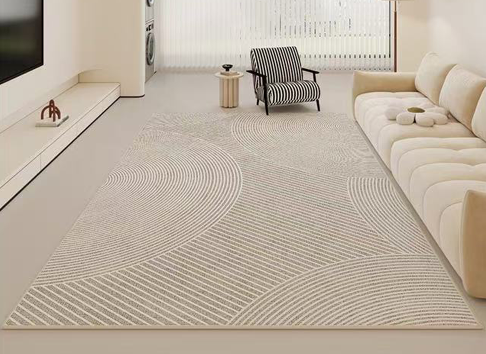 Alfombra rectangular ORYA color beige con estampado abstracto, 160 x 230 cm