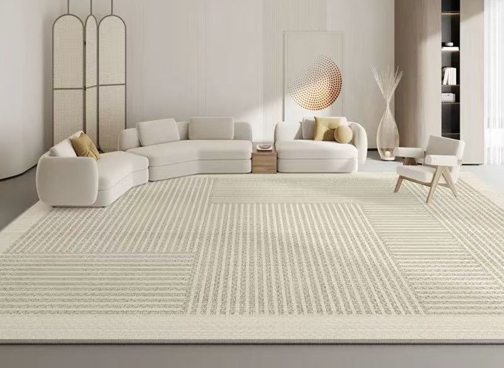 Alfombra rectangular beige con motivos geométricos, 160x230cm, KAIS