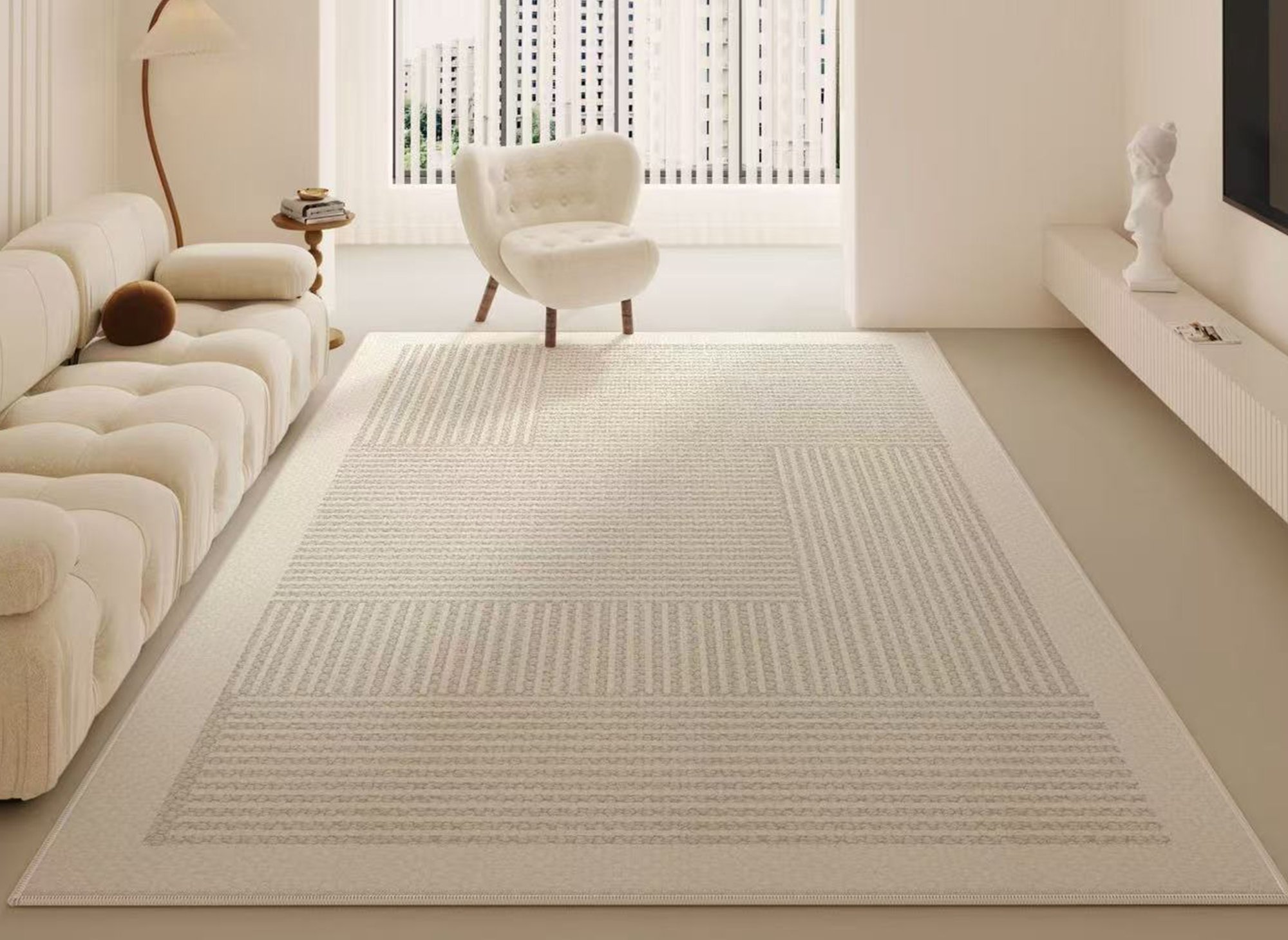 Alfombra rectangular beige con motivos geométricos, 160x230cm, KAIS
