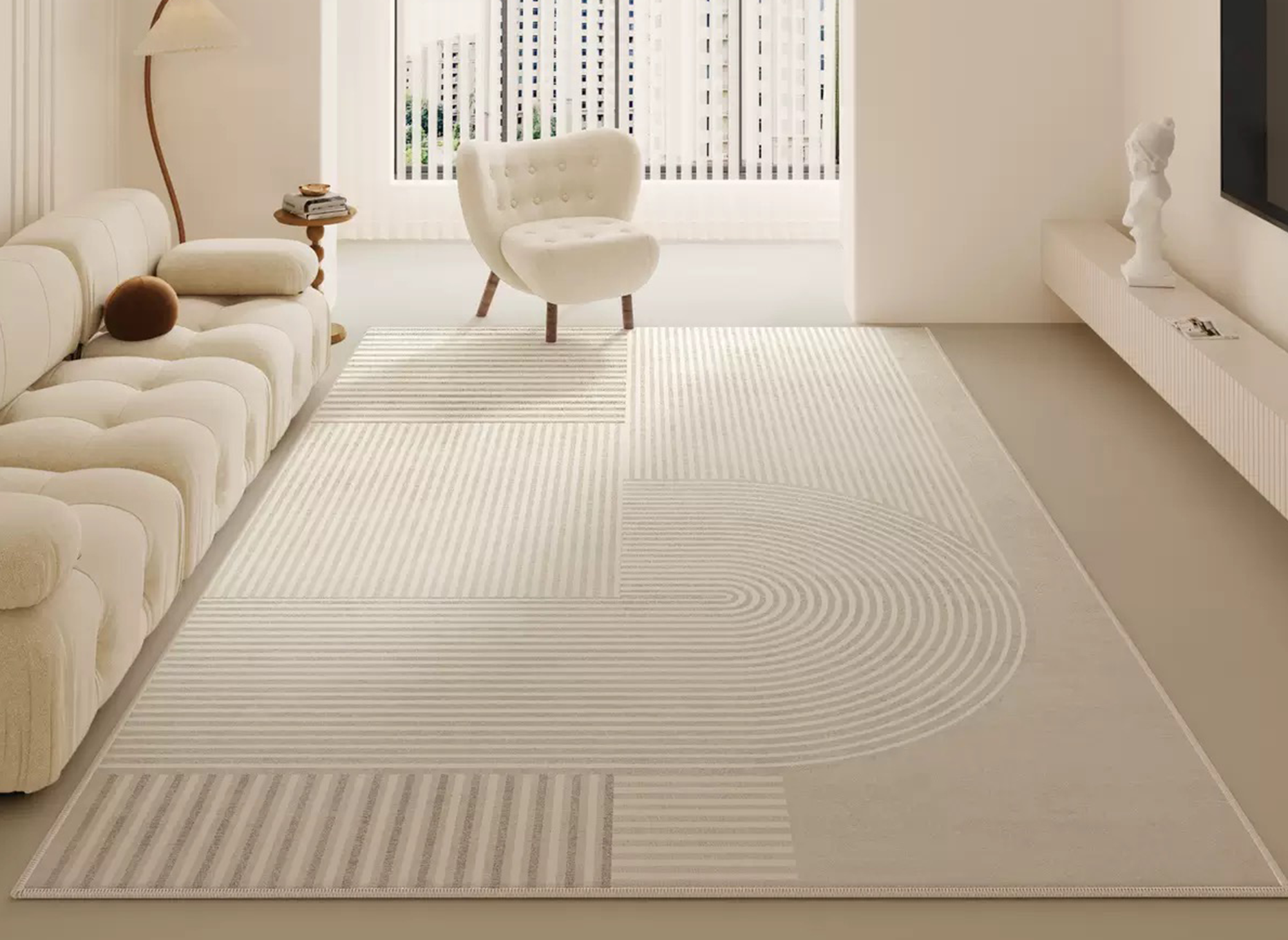Alfombra rectangular beige con motivos geométricos, 160x230cm, SYNDRA