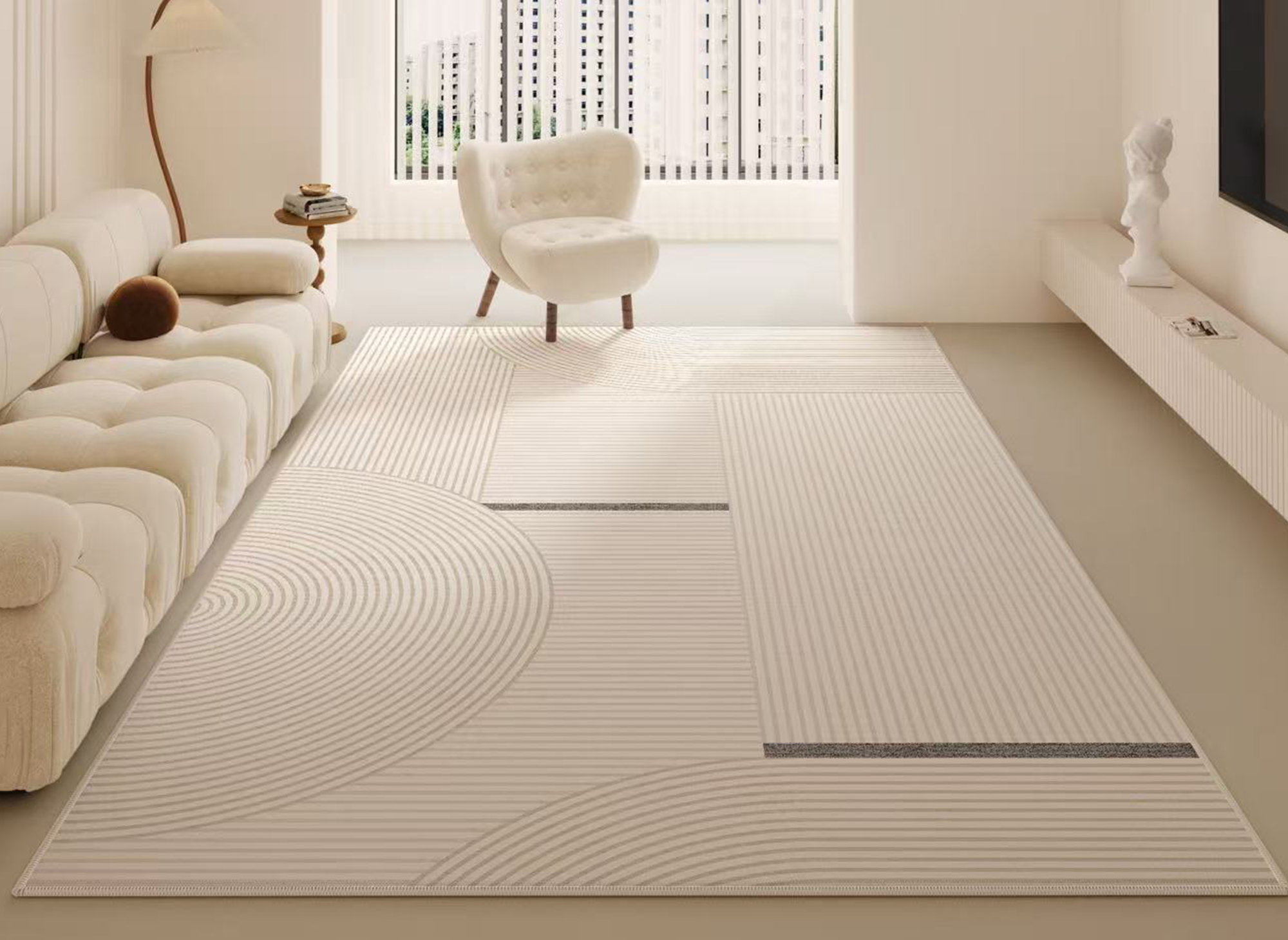 Alfombra rectangular beige con motivos geométricos, 160x230cm, LYRA