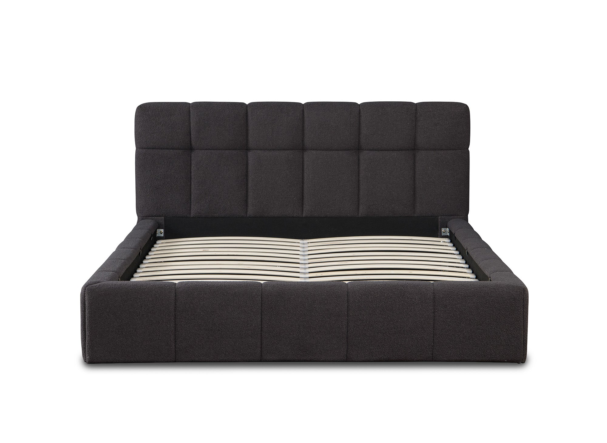 Cama contenedor de tela bouclé gris MILIE 140x190 cm
