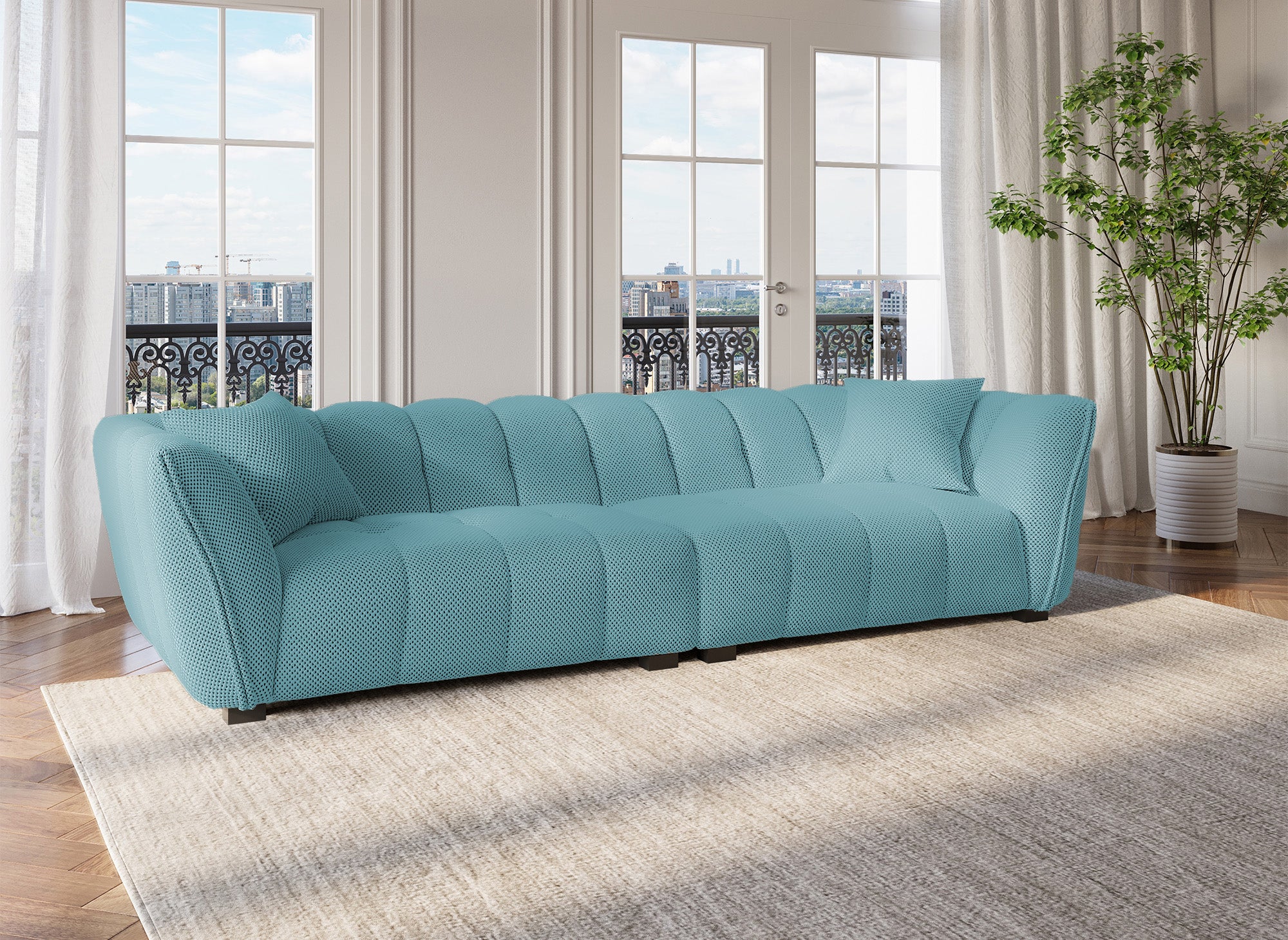 Sofá ELENA de 4 plazas en tejido verde agua 3D