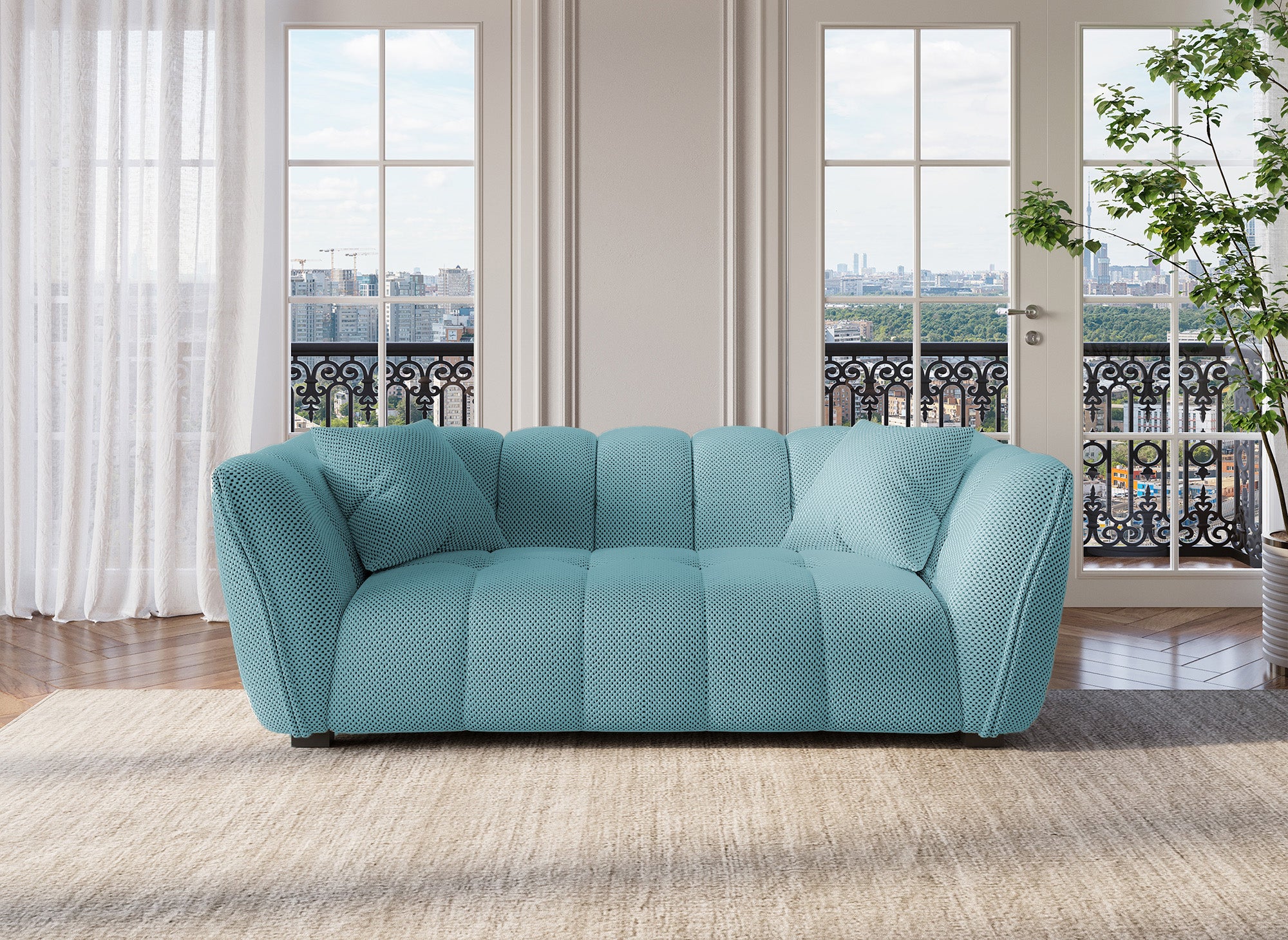 Sofá ELENA de 2 plazas en tejido verde agua 3D