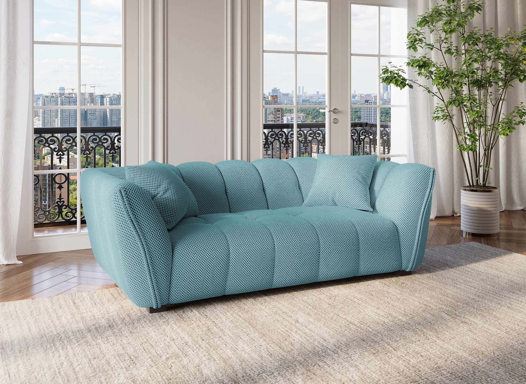 Sofá ELENA de 2 plazas en tejido verde agua 3D