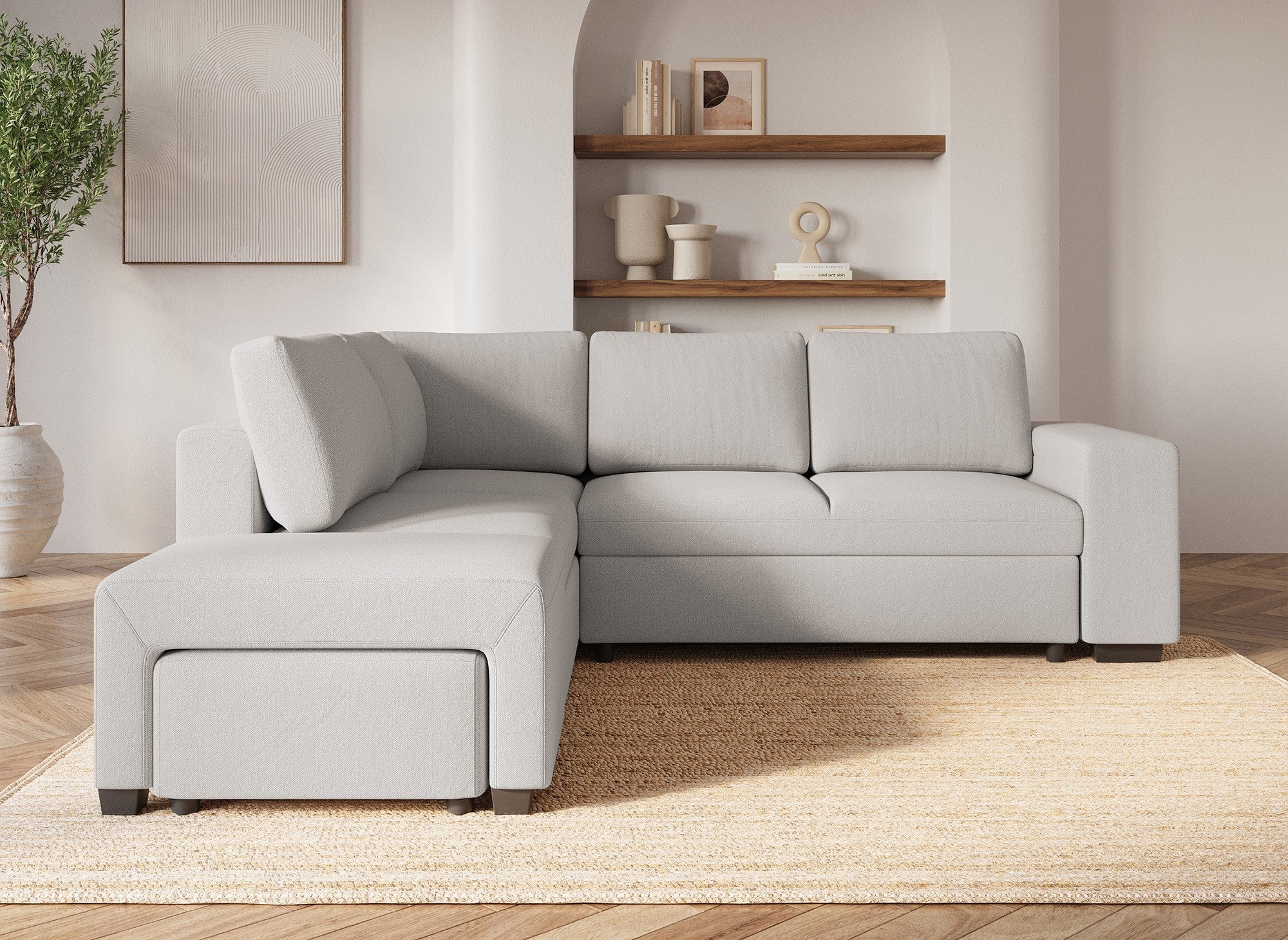 Sofá cama esquinero ALBAN de tela beige - Esquina izquierda