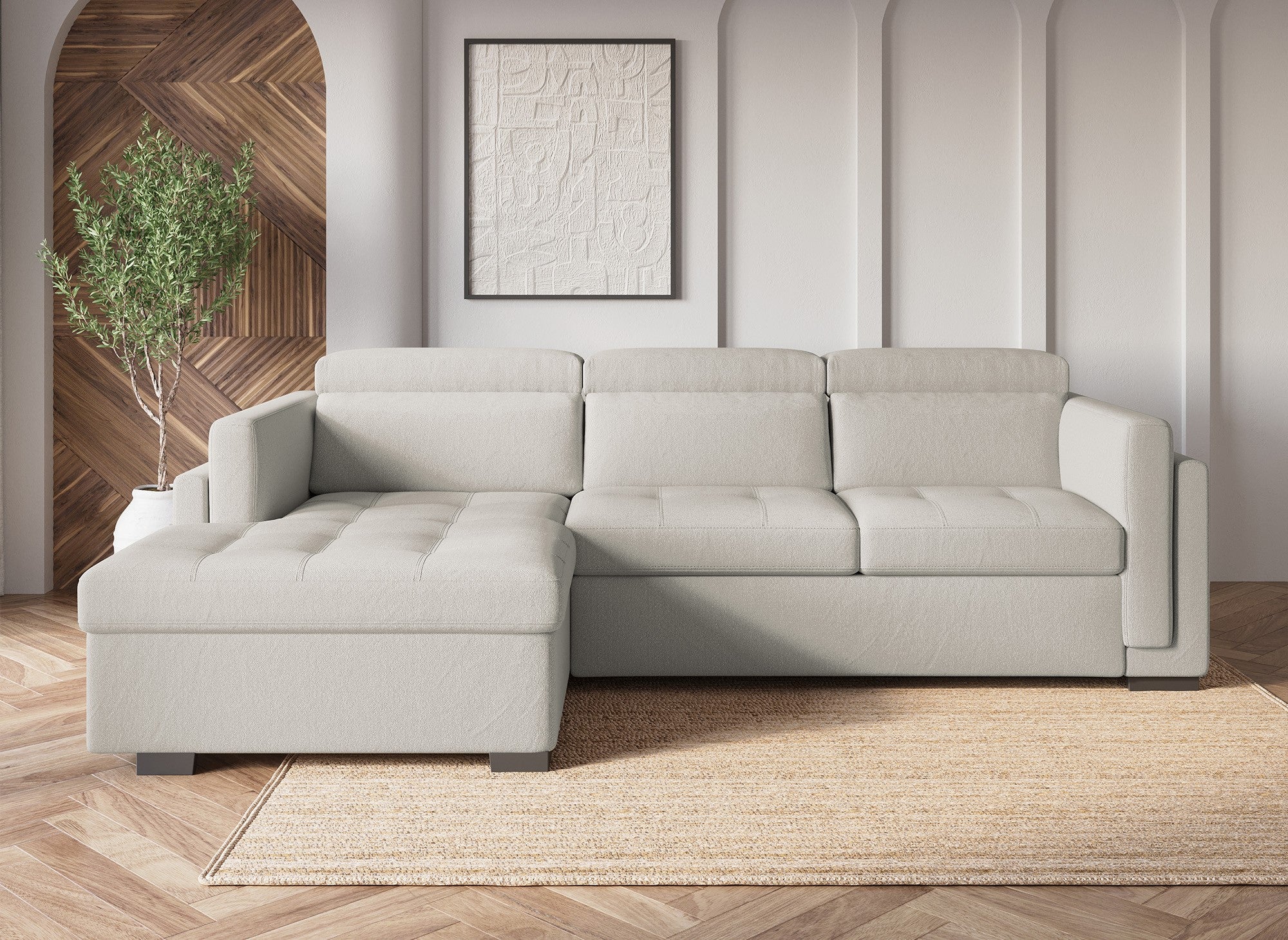 Sofá cama esquinero CHANDLER de tela beige - Esquina izquierda