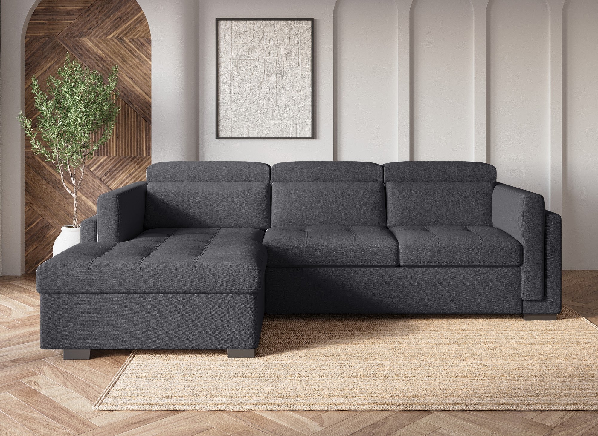 Sofá cama esquinero CHANDLER en tela gris oscuro - Esquina izquierda